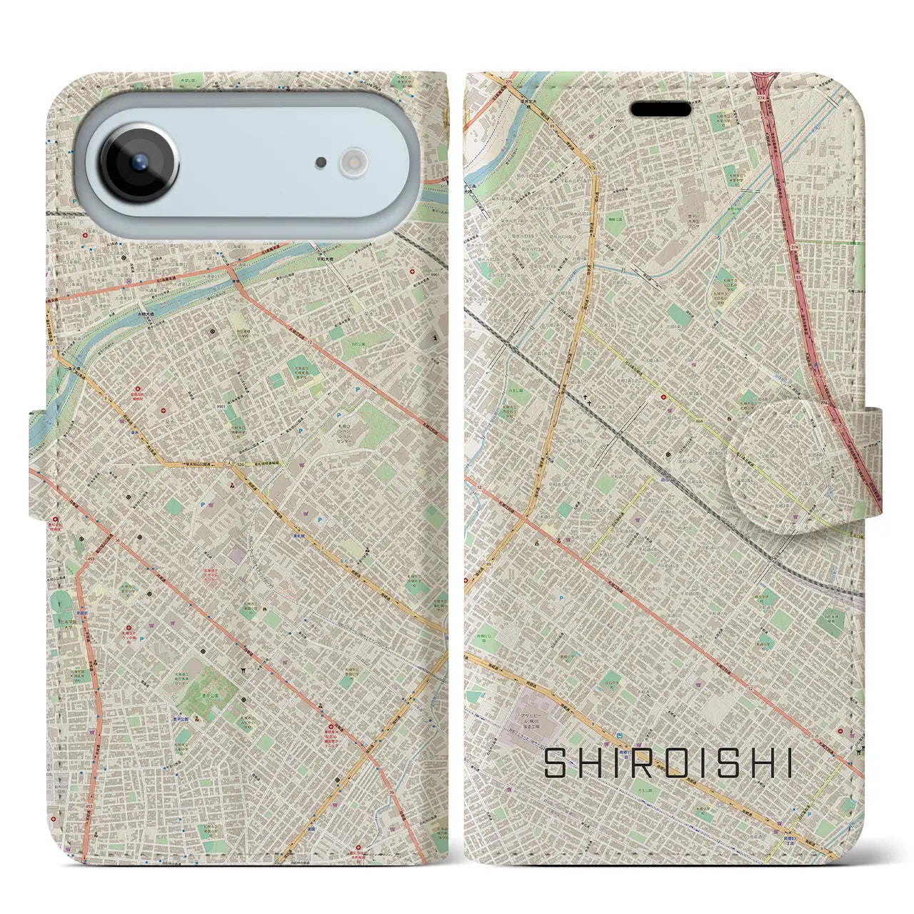 【白石(北海道)】地図柄iPhoneケース(手帳タイプ)