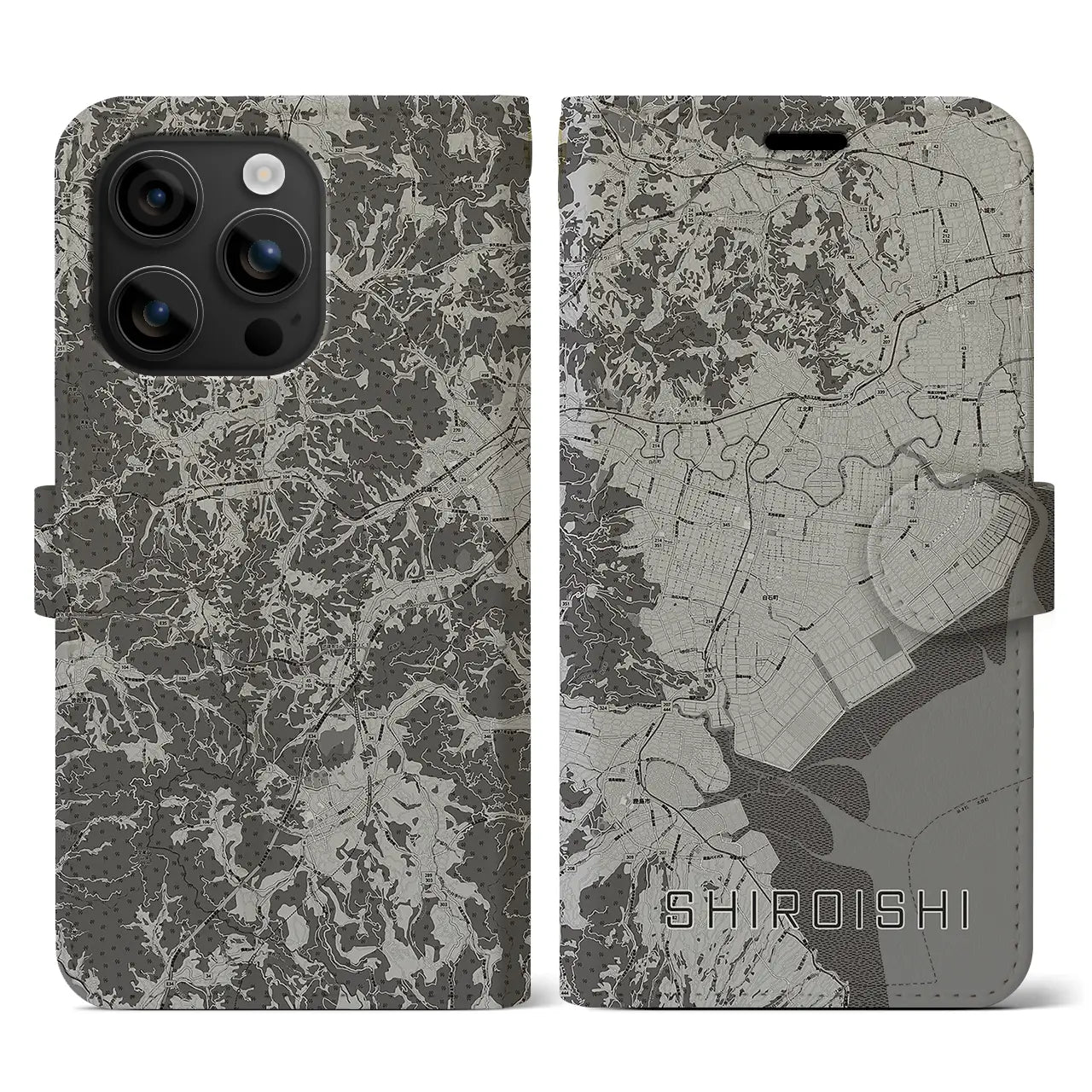 【白石(佐賀県)】地図柄iPhoneケース(手帳タイプ)モノトーン・iPhone 16 用