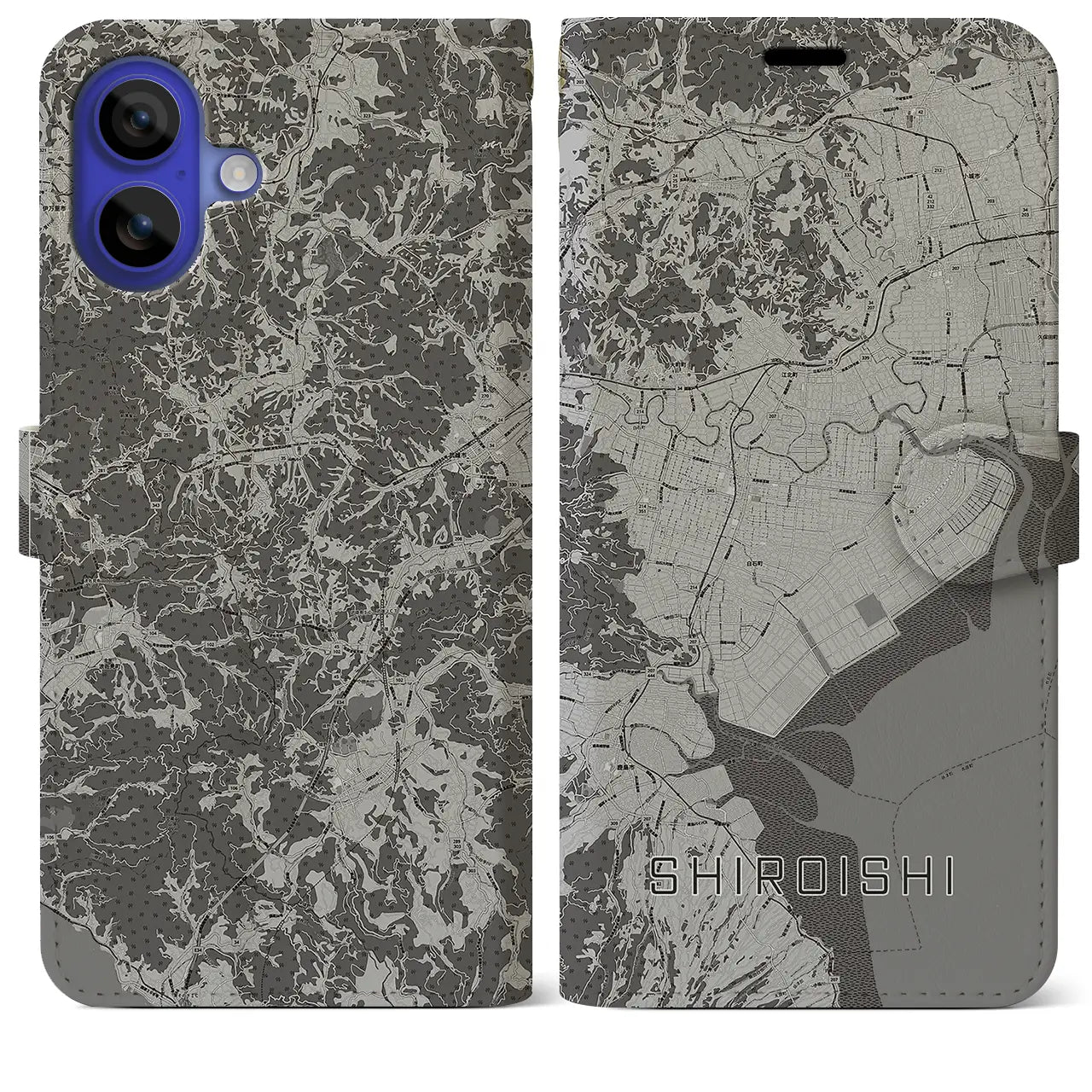 【白石(佐賀県)】地図柄iPhoneケース(手帳タイプ)モノトーン・iPhone 16 Pro Max 用