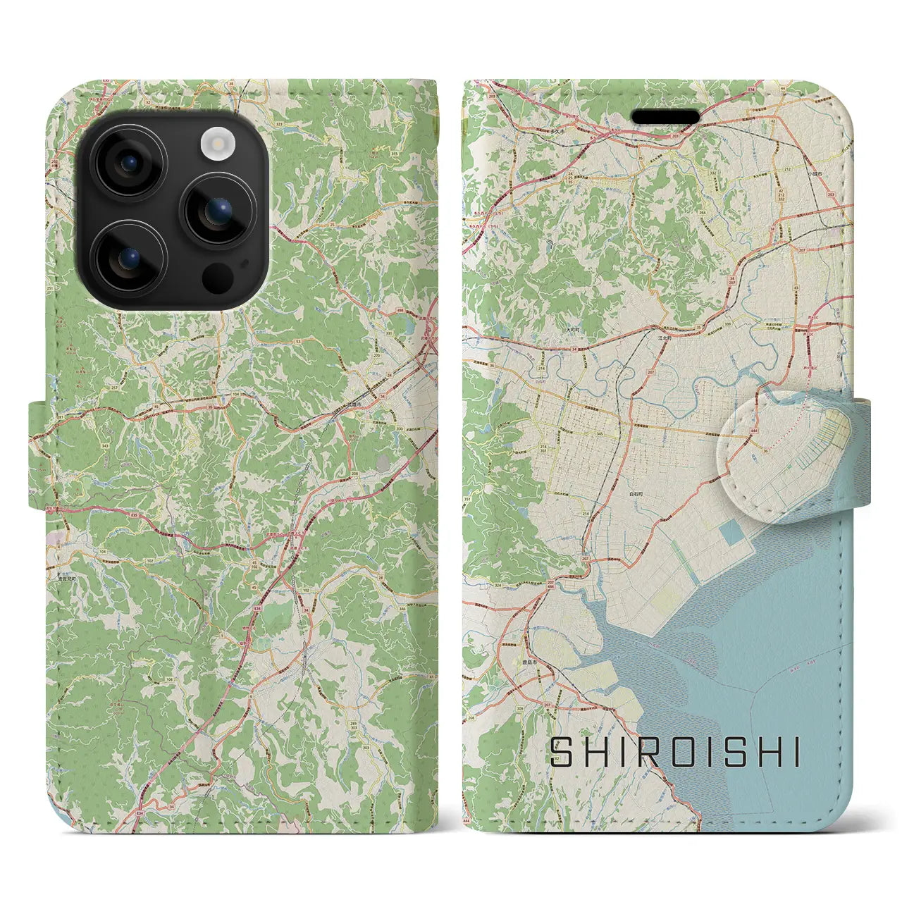 【白石(佐賀県)】地図柄iPhoneケース(手帳タイプ)ナチュラル・iPhone 16 用