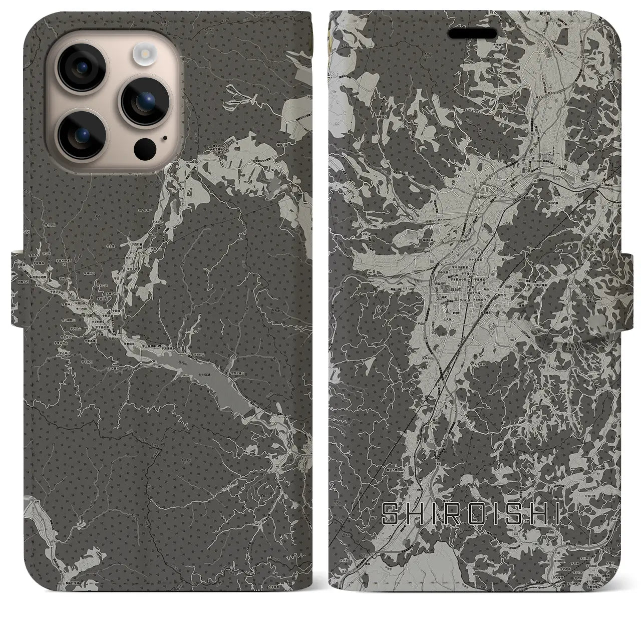 【白石(宮城県)】地図柄iPhoneケース(手帳タイプ)モノトーン・iPhone 16 Plus 用