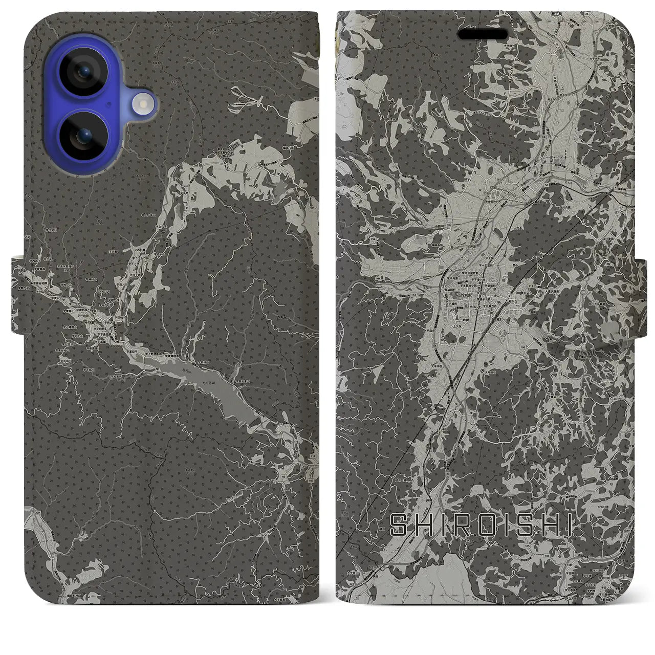 【白石(宮城県)】地図柄iPhoneケース(手帳タイプ)モノトーン・iPhone 16 Pro Max 用