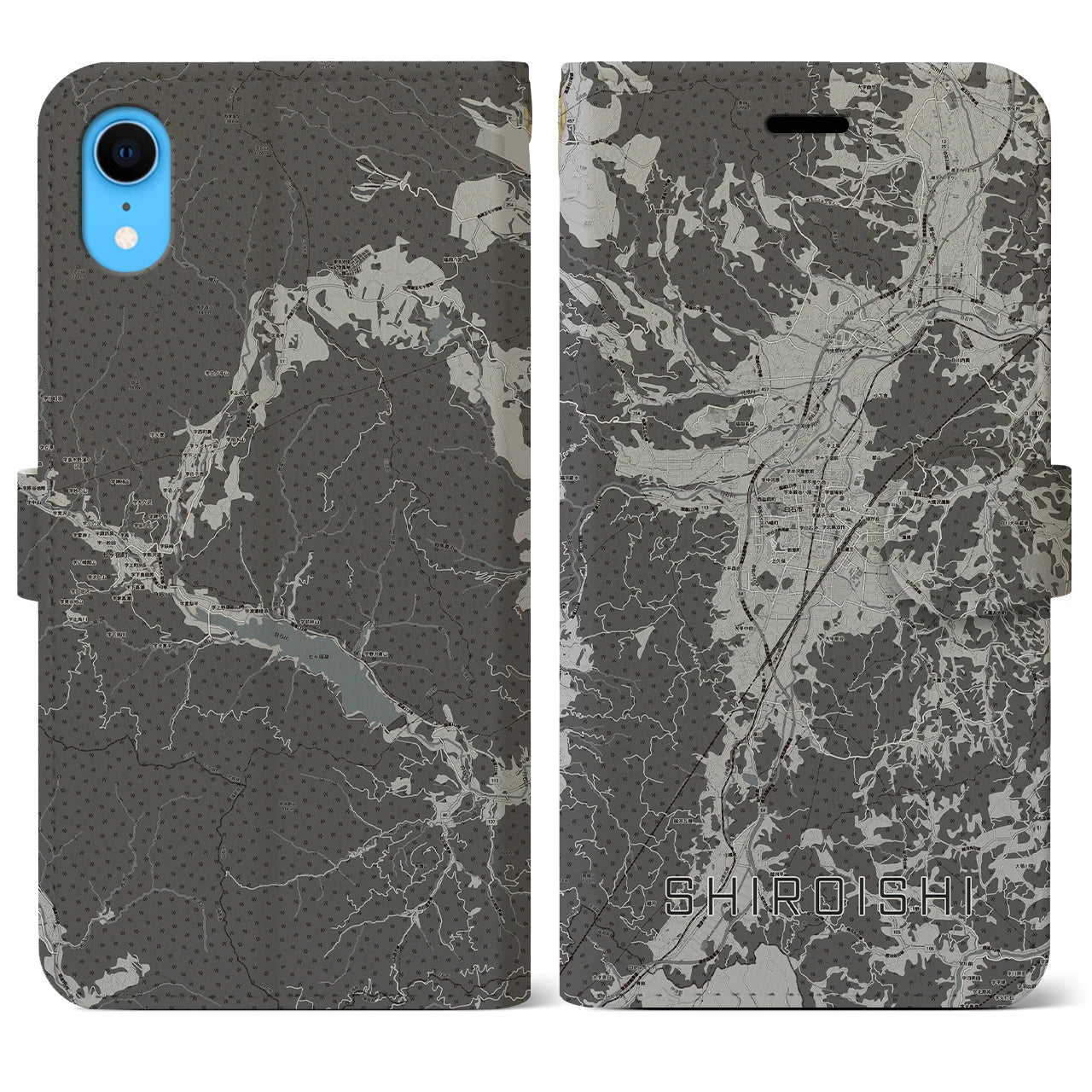 【白石(宮城県)】地図柄iPhoneケース(手帳タイプ)モノトーン・iPhone XR 用