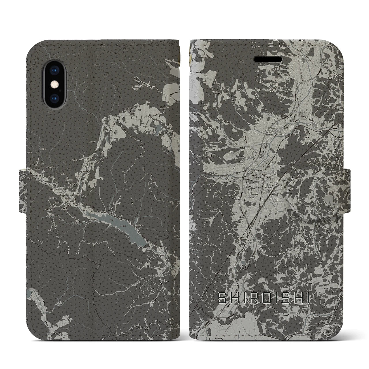 【白石(宮城県)】地図柄iPhoneケース(手帳タイプ)モノトーン・iPhone XS / X 用