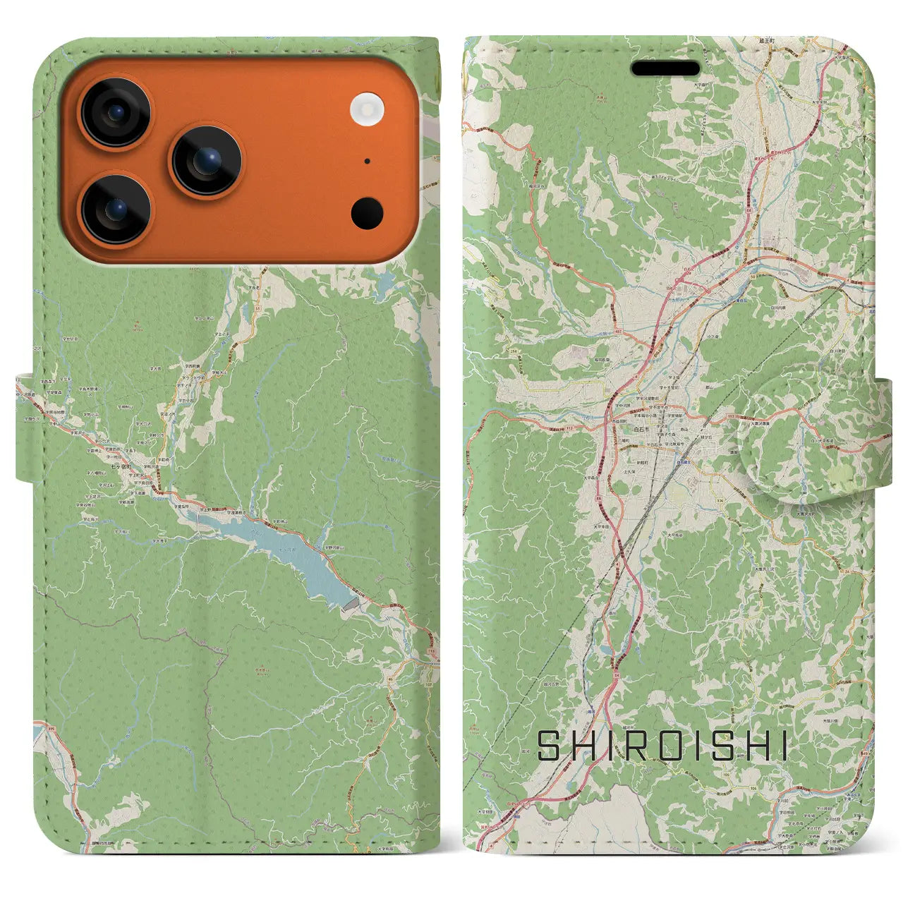 【白石(宮城県)】地図柄iPhoneケース(手帳タイプ)ナチュラル・iPhone 17 Pro Max 用