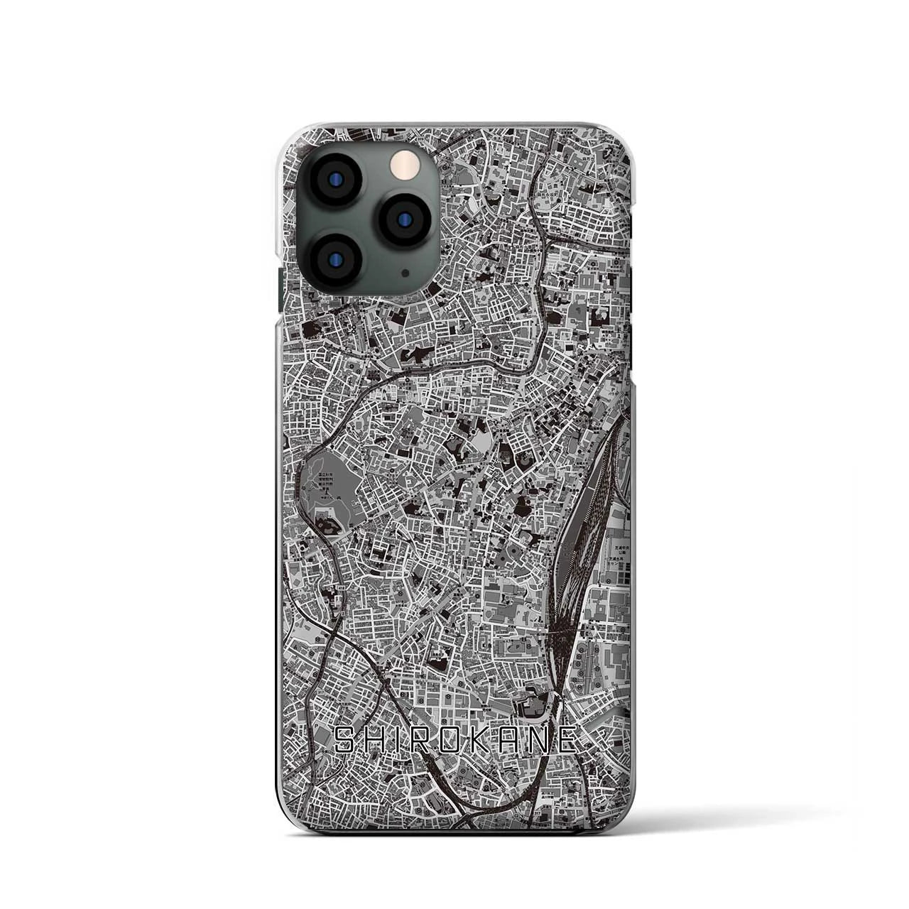 【白金(東京都)】地図柄iPhoneケース(クリアタイプ)モノトーン・iPhone 11 Pro 用