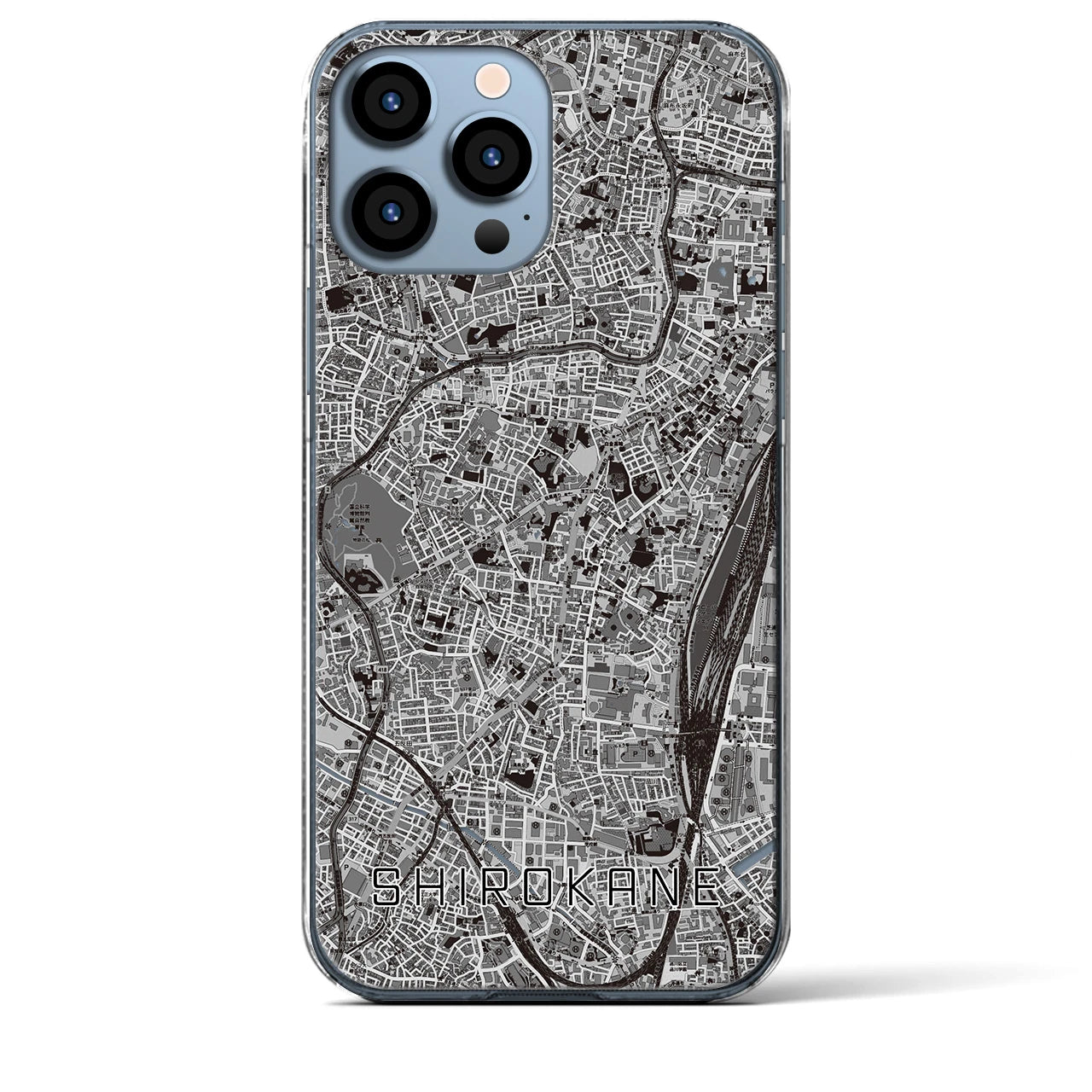 【白金(東京都)】地図柄iPhoneケース(クリアタイプ)モノトーン・iPhone 13 Pro Max 用