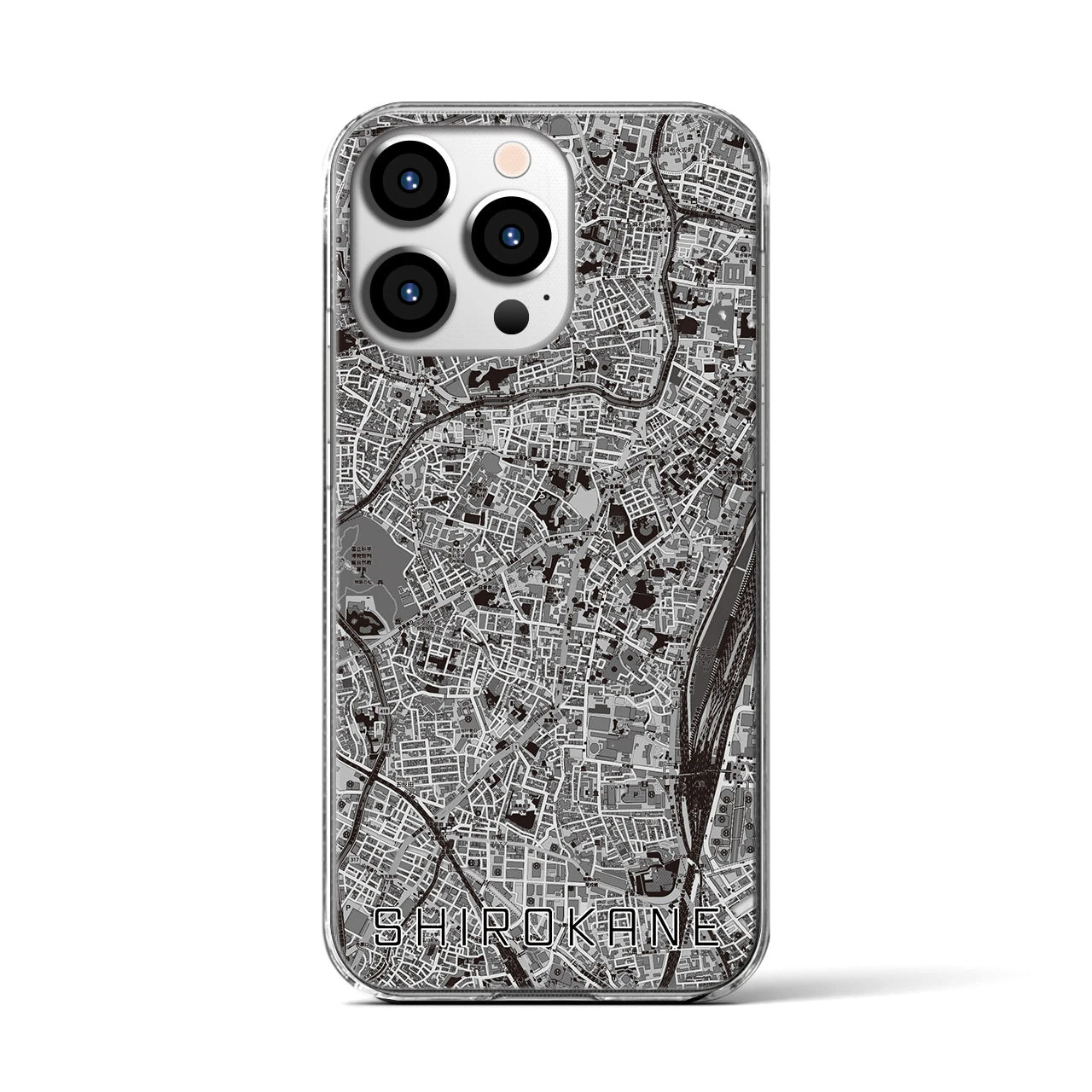 【白金(東京都)】地図柄iPhoneケース(クリアタイプ)モノトーン・iPhone 13 Pro 用