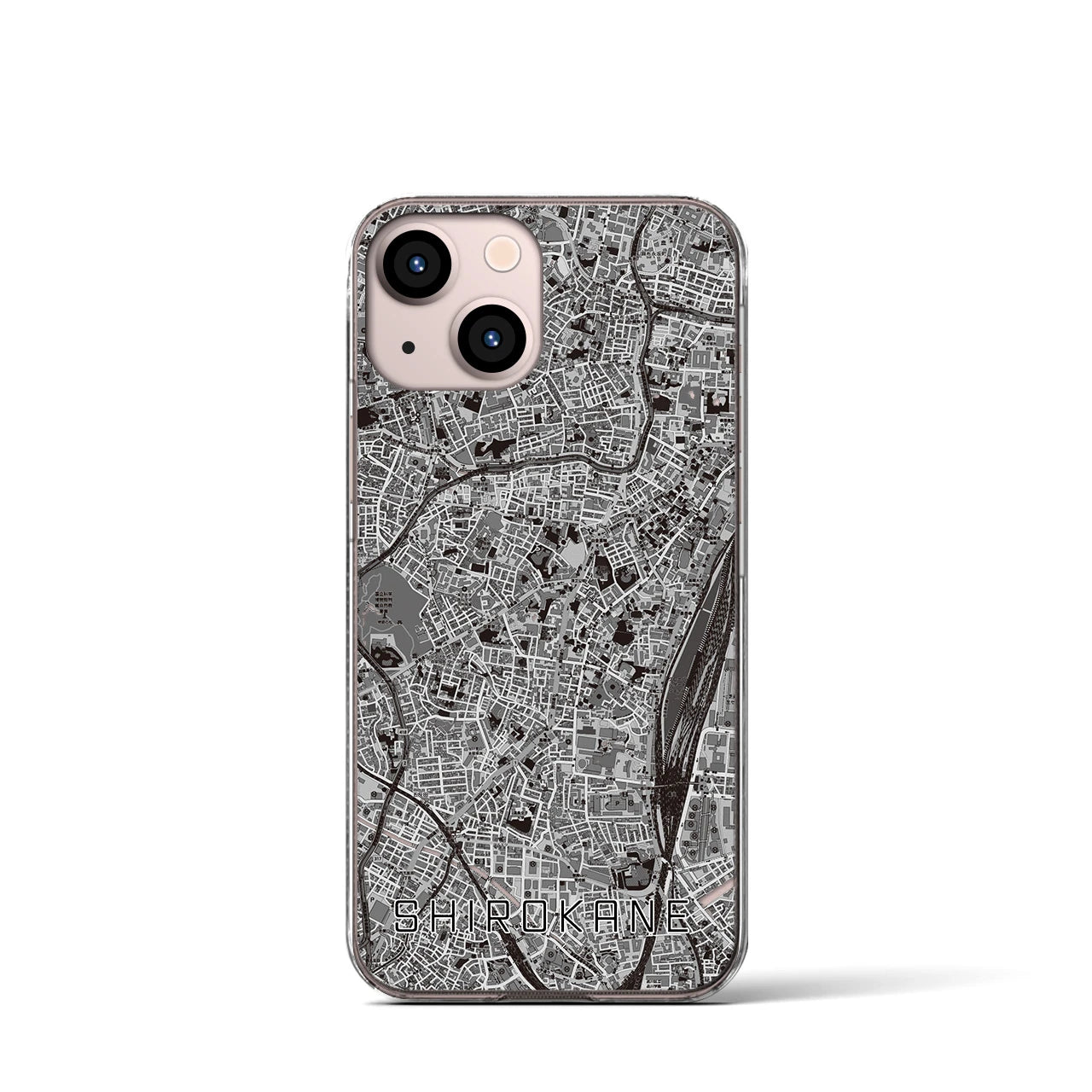 【白金(東京都)】地図柄iPhoneケース(クリアタイプ)モノトーン・iPhone 13 mini 用
