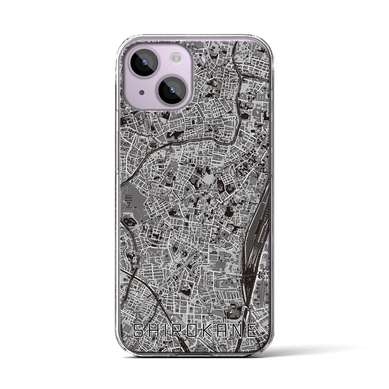 【白金(東京都)】地図柄iPhoneケース(クリアタイプ)モノトーン・iPhone 14 用