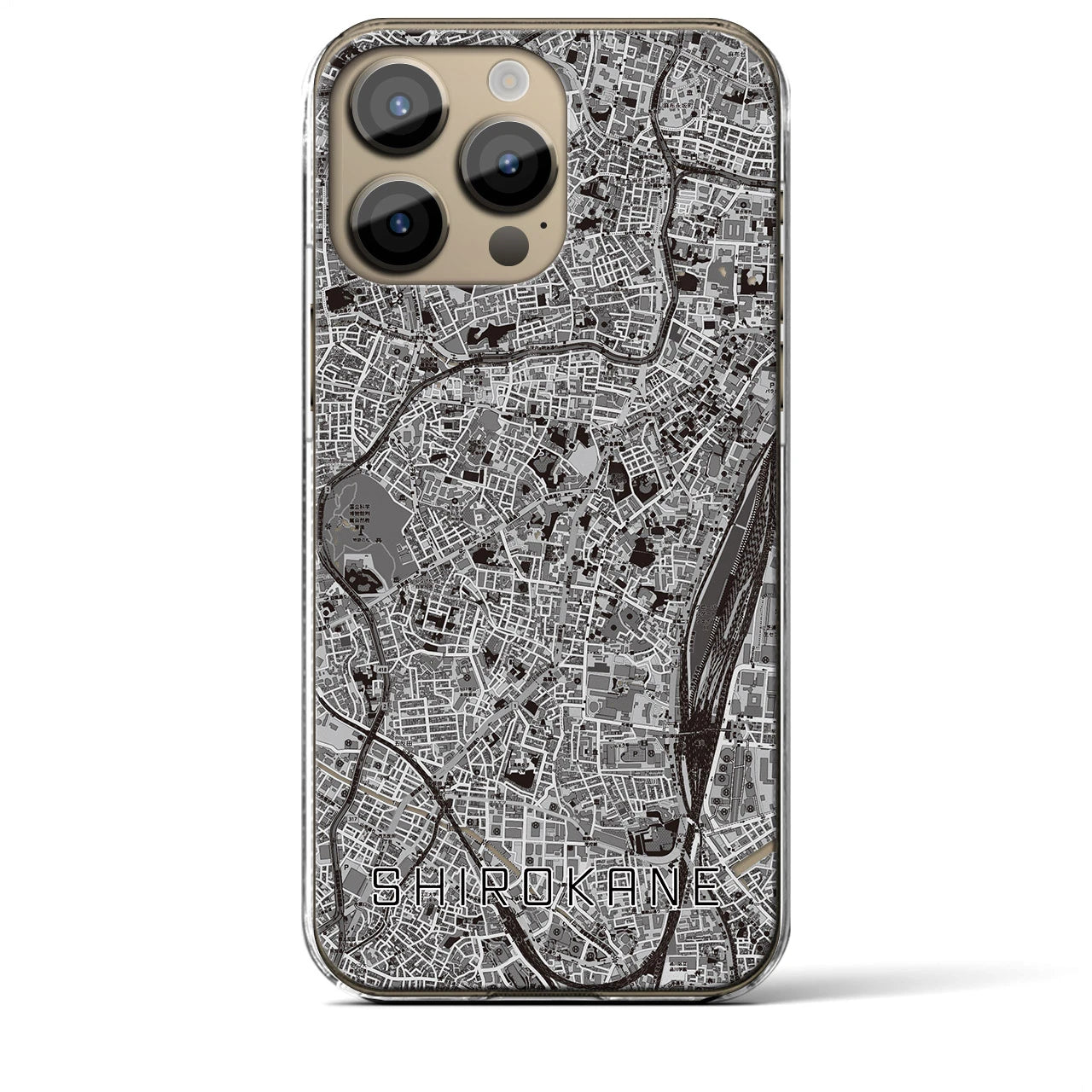 【白金(東京都)】地図柄iPhoneケース(クリアタイプ)モノトーン・iPhone 14 Pro Max 用