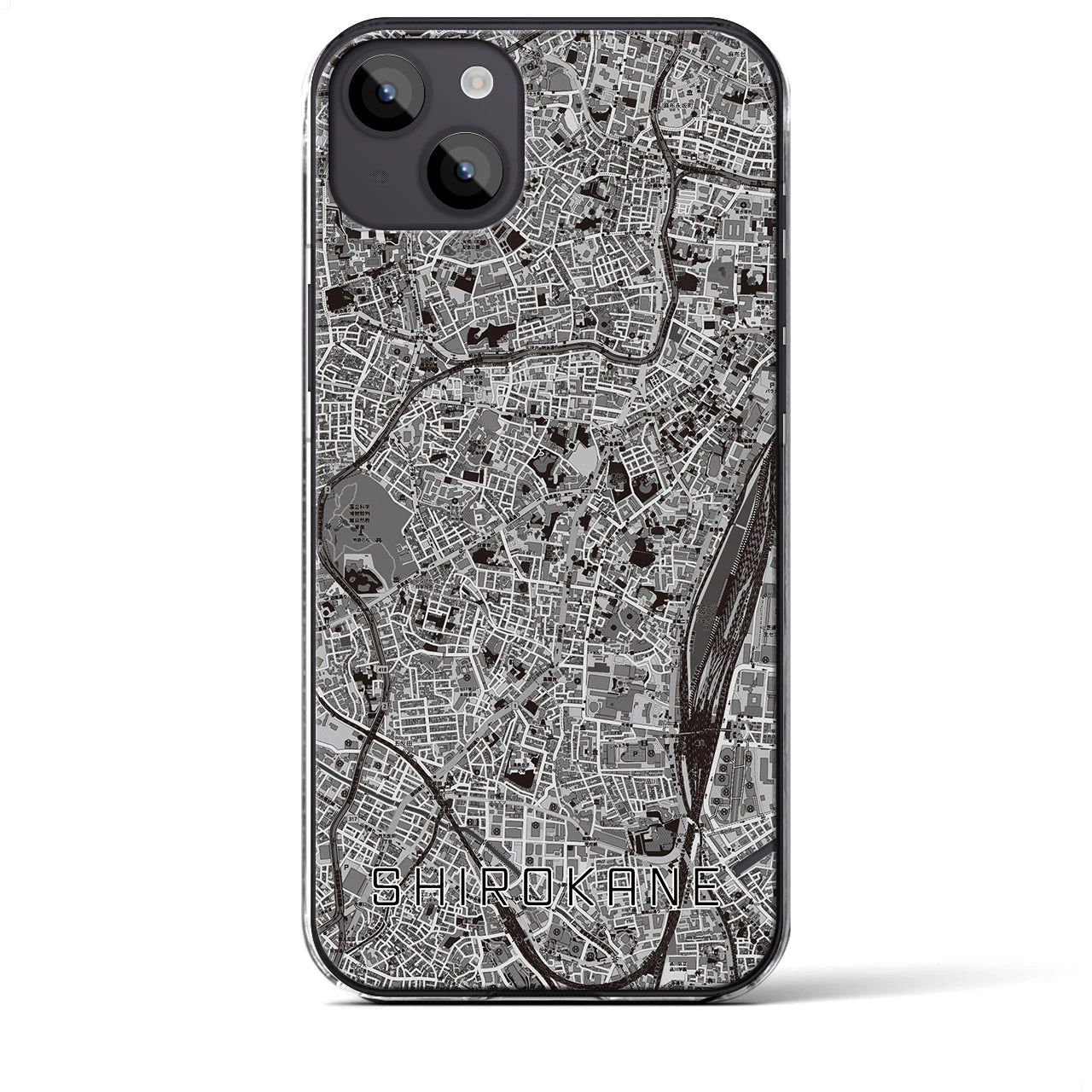 【白金(東京都)】地図柄iPhoneケース(クリアタイプ)モノトーン・iPhone 14 Plus 用