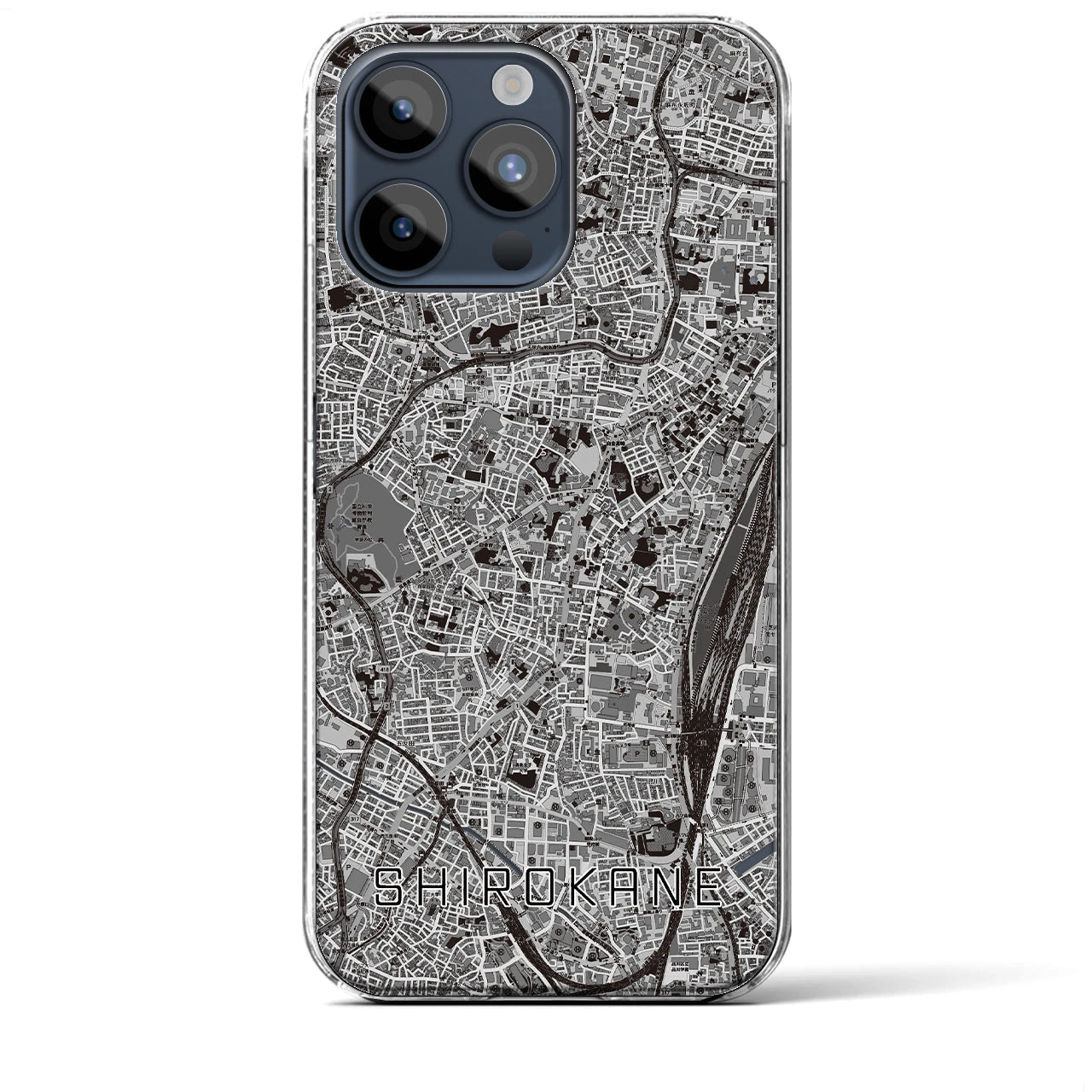 【白金(東京都)】地図柄iPhoneケース(クリアタイプ)モノトーン・iPhone 15 Pro Max 用