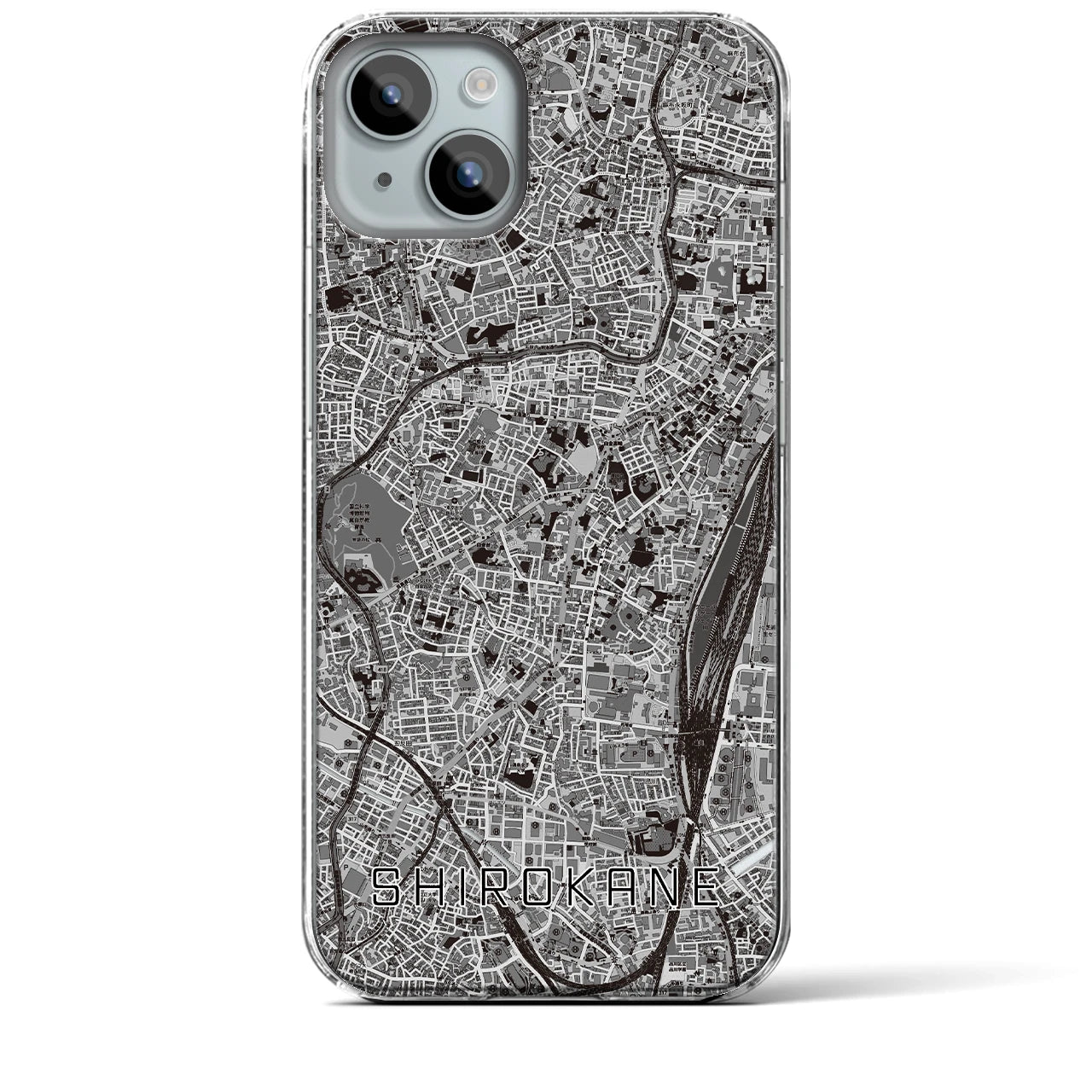 【白金(東京都)】地図柄iPhoneケース(クリアタイプ)モノトーン・iPhone 15 Plus 用