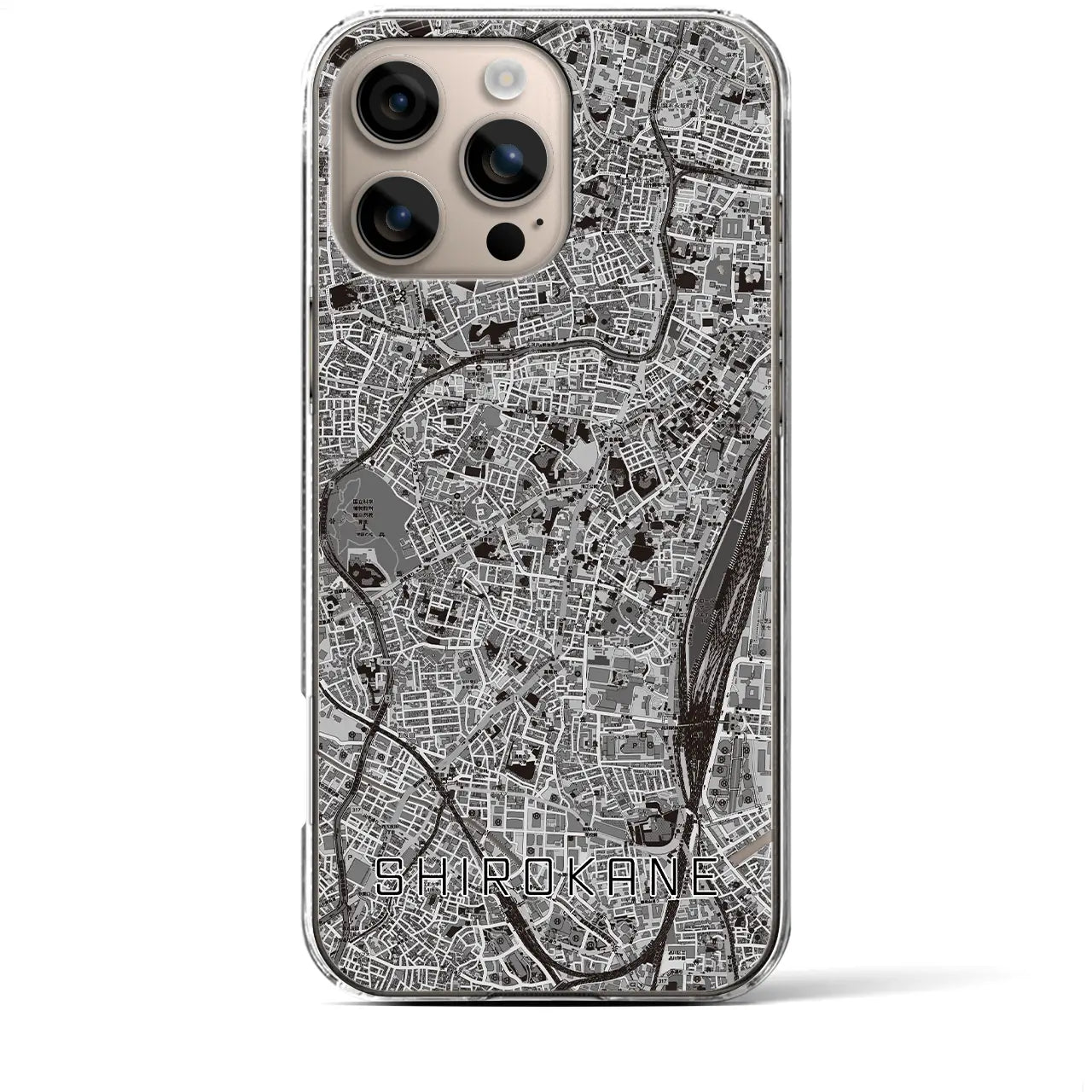 【白金(東京都)】地図柄iPhoneケース(クリアタイプ)モノトーン・iPhone 16 Plus 用