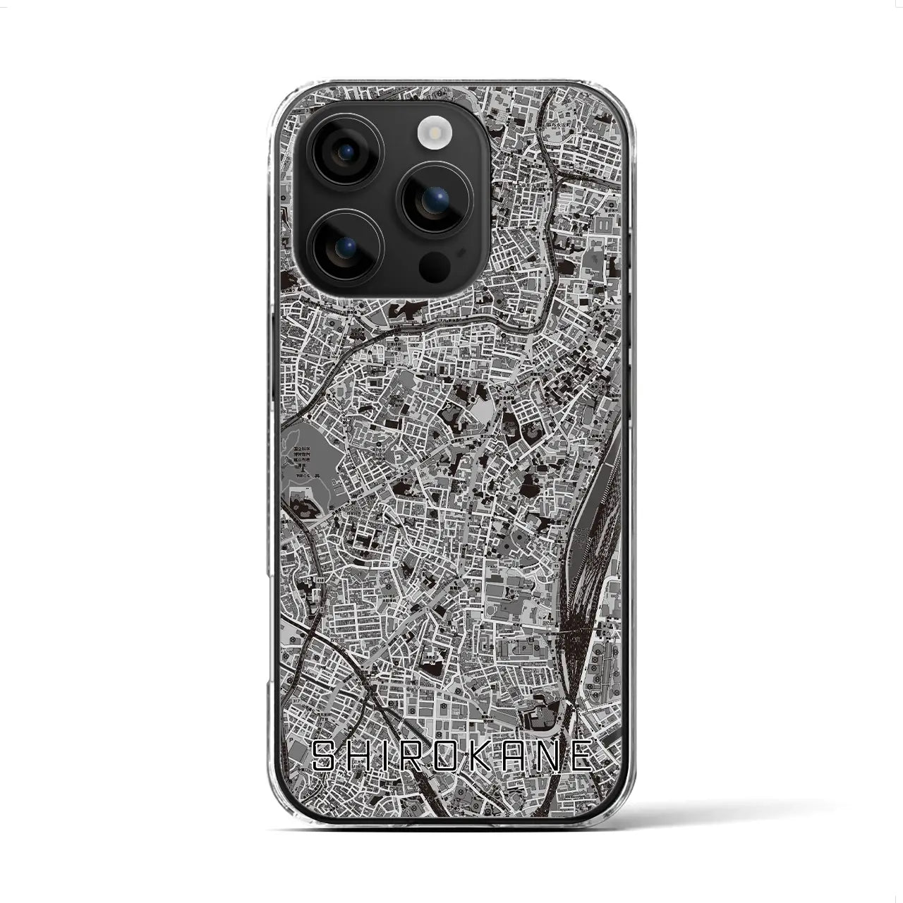 【白金(東京都)】地図柄iPhoneケース(クリアタイプ)モノトーン・iPhone 16 用