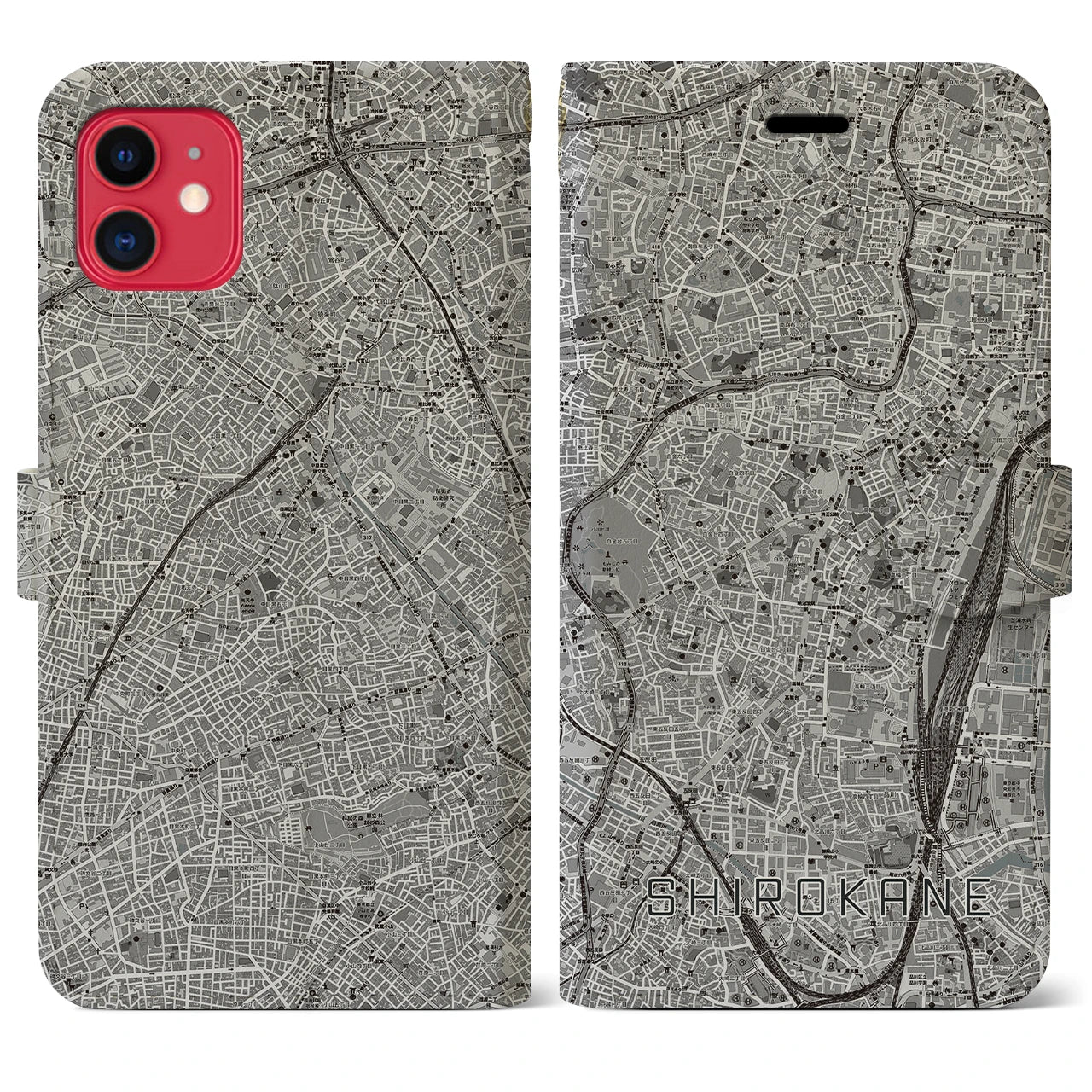 【白金(東京都)】地図柄iPhoneケース(手帳タイプ)モノトーン・iPhone 11 用