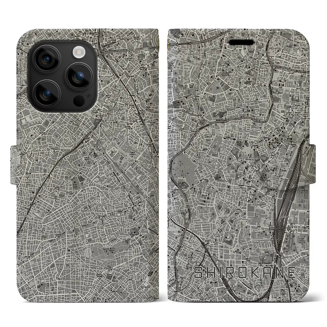 【白金(東京都)】地図柄iPhoneケース(手帳タイプ)モノトーン・iPhone 16 用