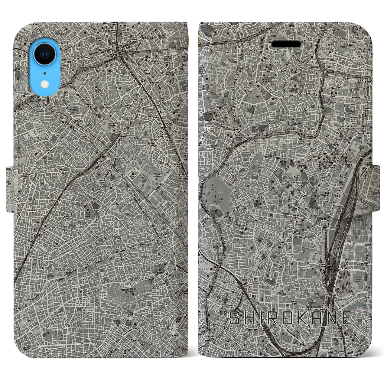 【白金(東京都)】地図柄iPhoneケース(手帳タイプ)モノトーン・iPhone XR 用