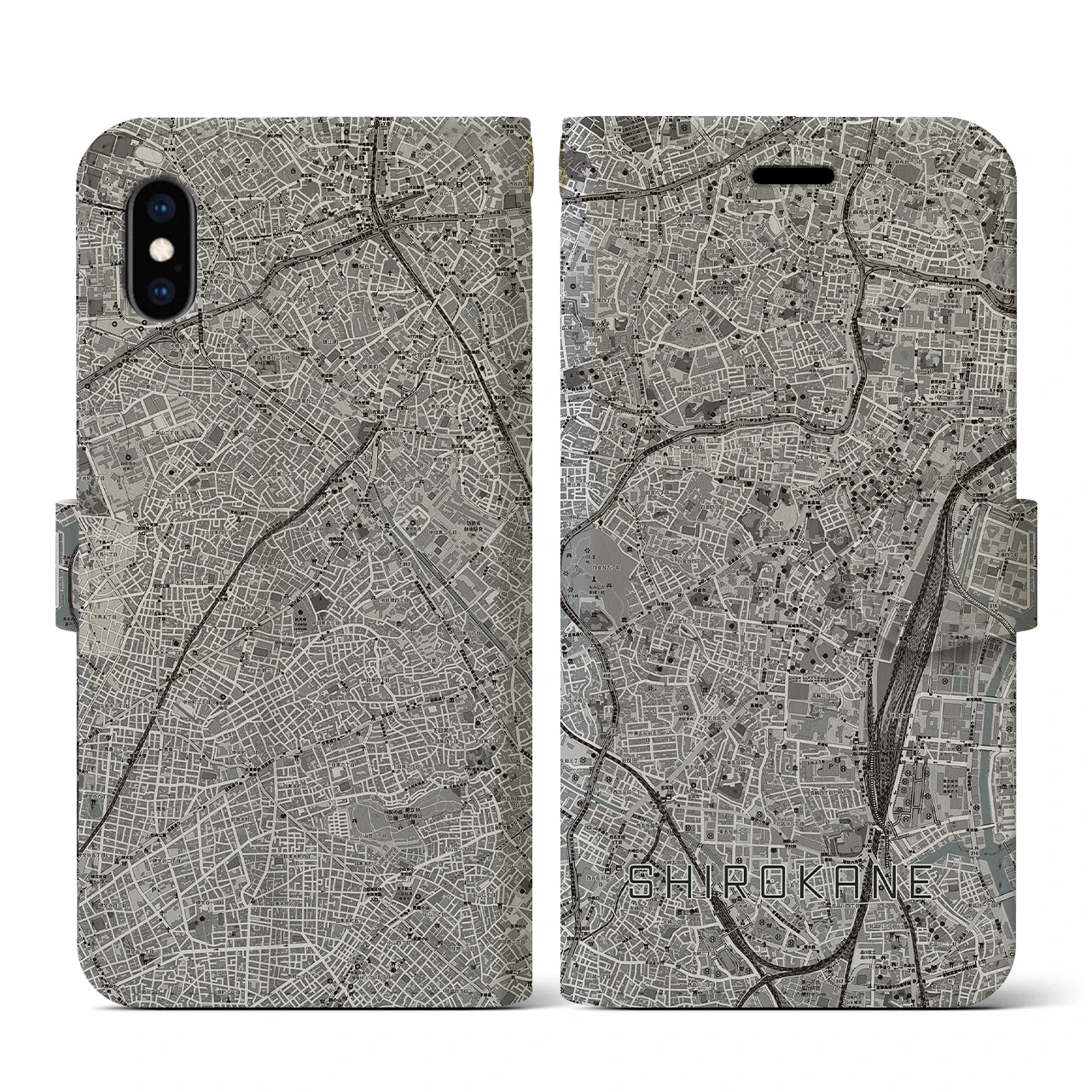 【白金(東京都)】地図柄iPhoneケース(手帳タイプ)モノトーン・iPhone XS / X 用
