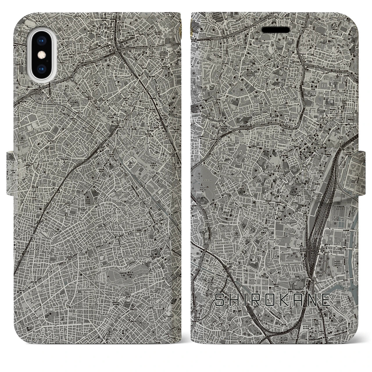【白金(東京都)】地図柄iPhoneケース(手帳タイプ)モノトーン・iPhone XS Max 用