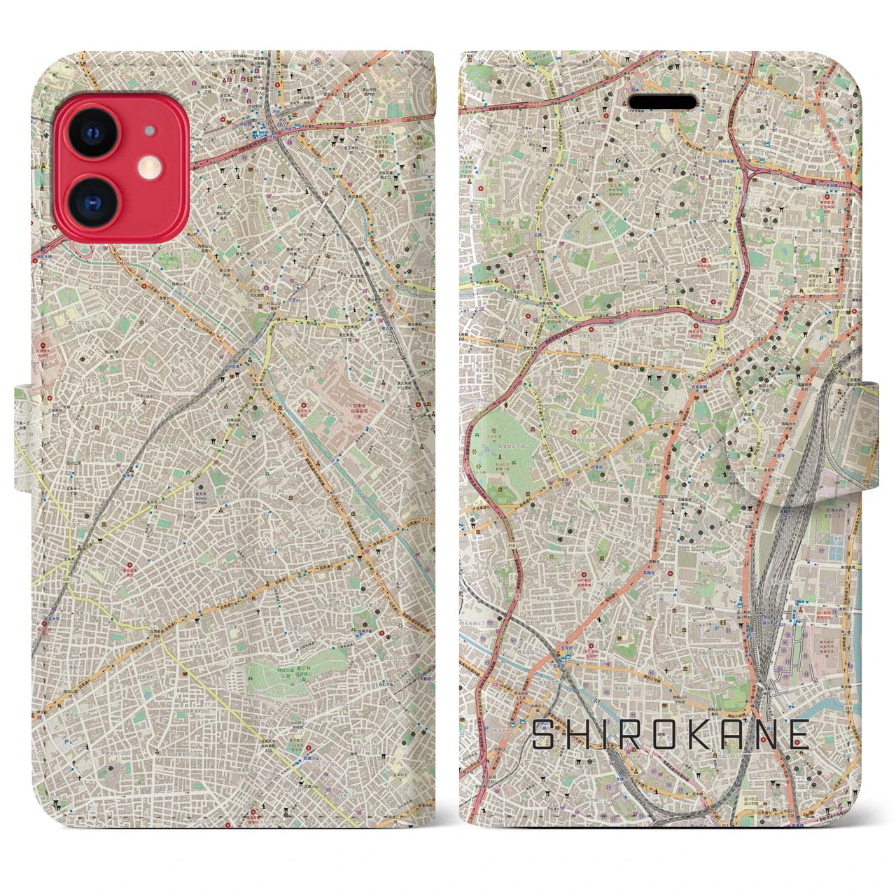 【白金(東京都)】地図柄iPhoneケース(手帳タイプ)ナチュラル・iPhone 11 用