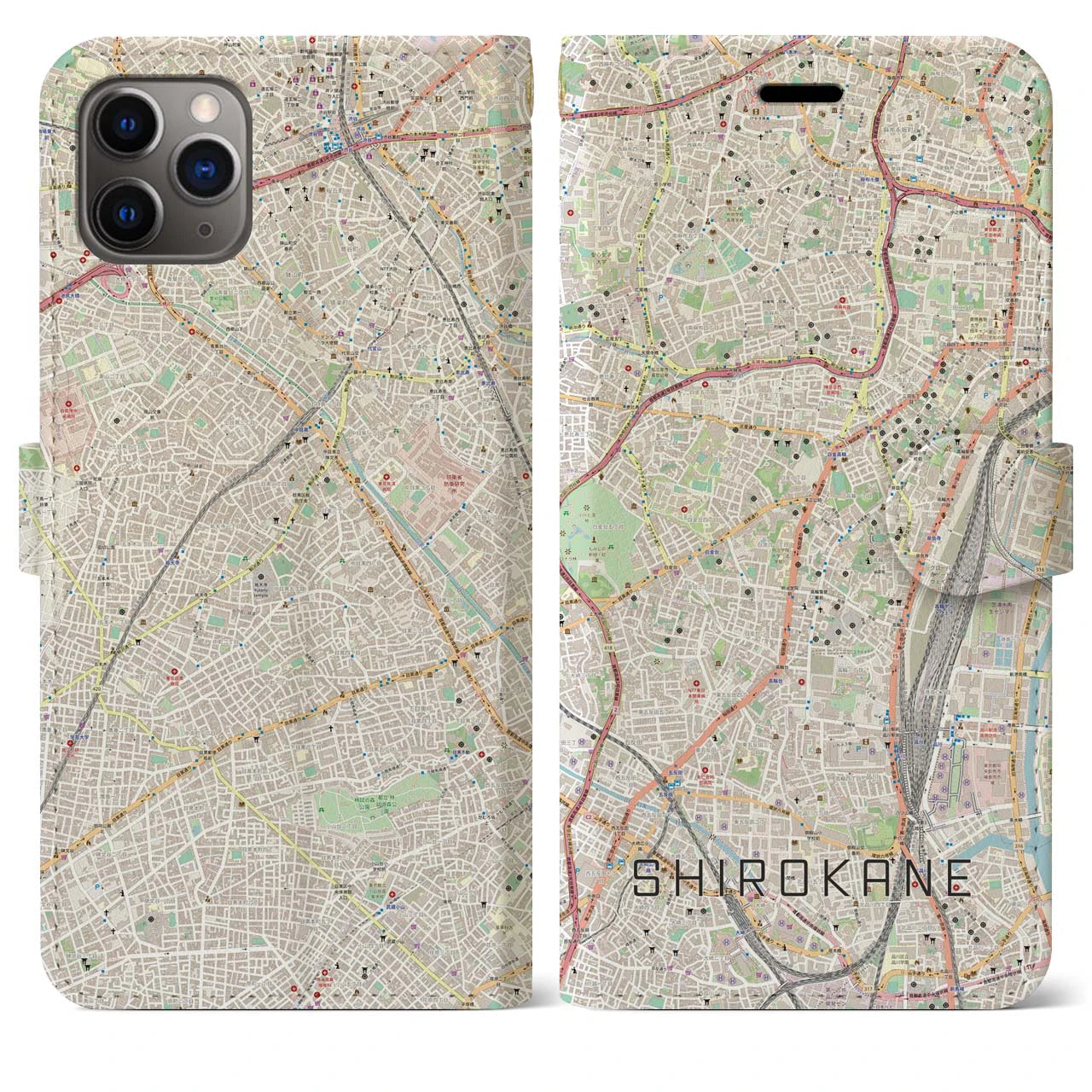 【白金(東京都)】地図柄iPhoneケース(手帳タイプ)ナチュラル・iPhone 11 Pro Max 用