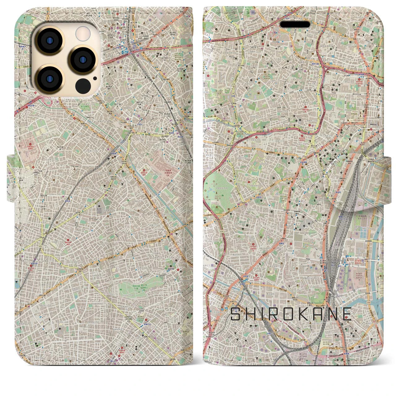 【白金(東京都)】地図柄iPhoneケース(手帳タイプ)ナチュラル・iPhone 12 Pro Max 用