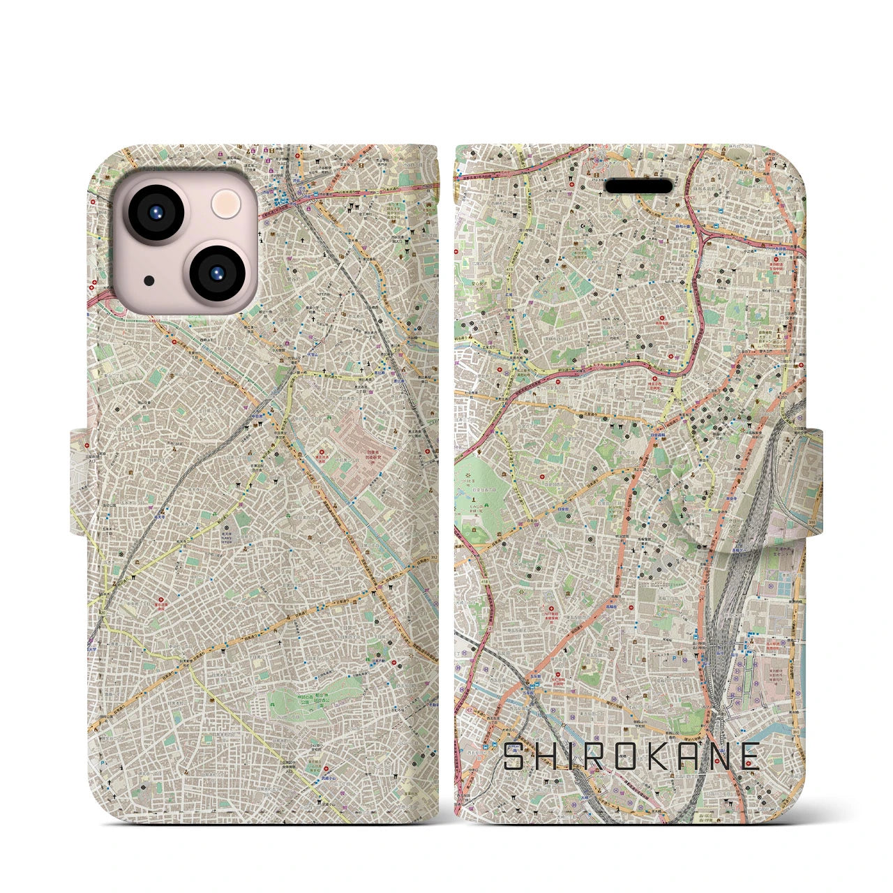 【白金(東京都)】地図柄iPhoneケース(手帳タイプ)ナチュラル・iPhone 13 mini 用