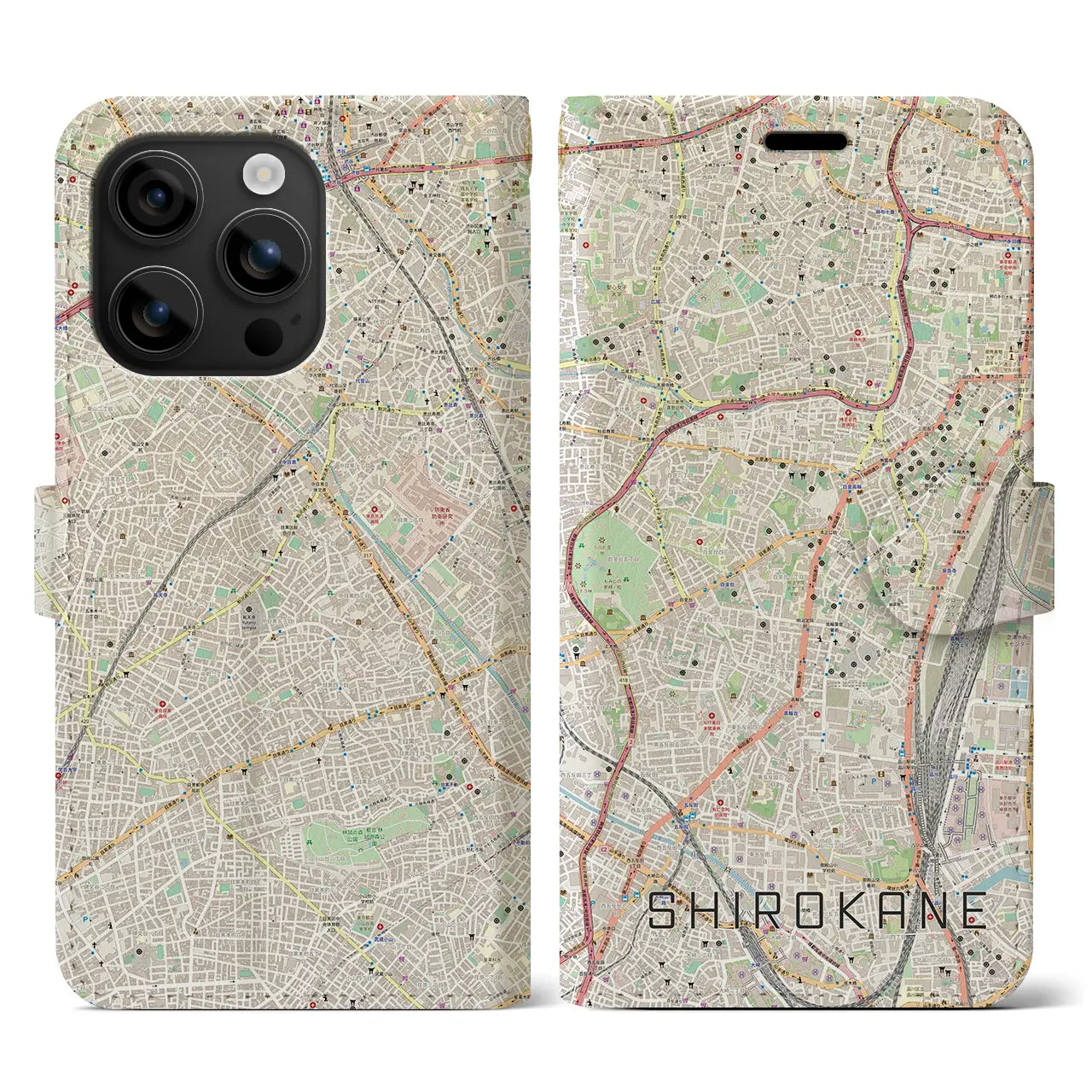 【白金(東京都)】地図柄iPhoneケース(手帳タイプ)ナチュラル・iPhone 16 用