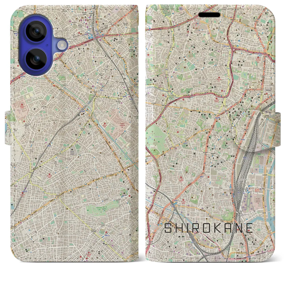 【白金(東京都)】地図柄iPhoneケース(手帳タイプ)ナチュラル・iPhone 16 Pro Max 用