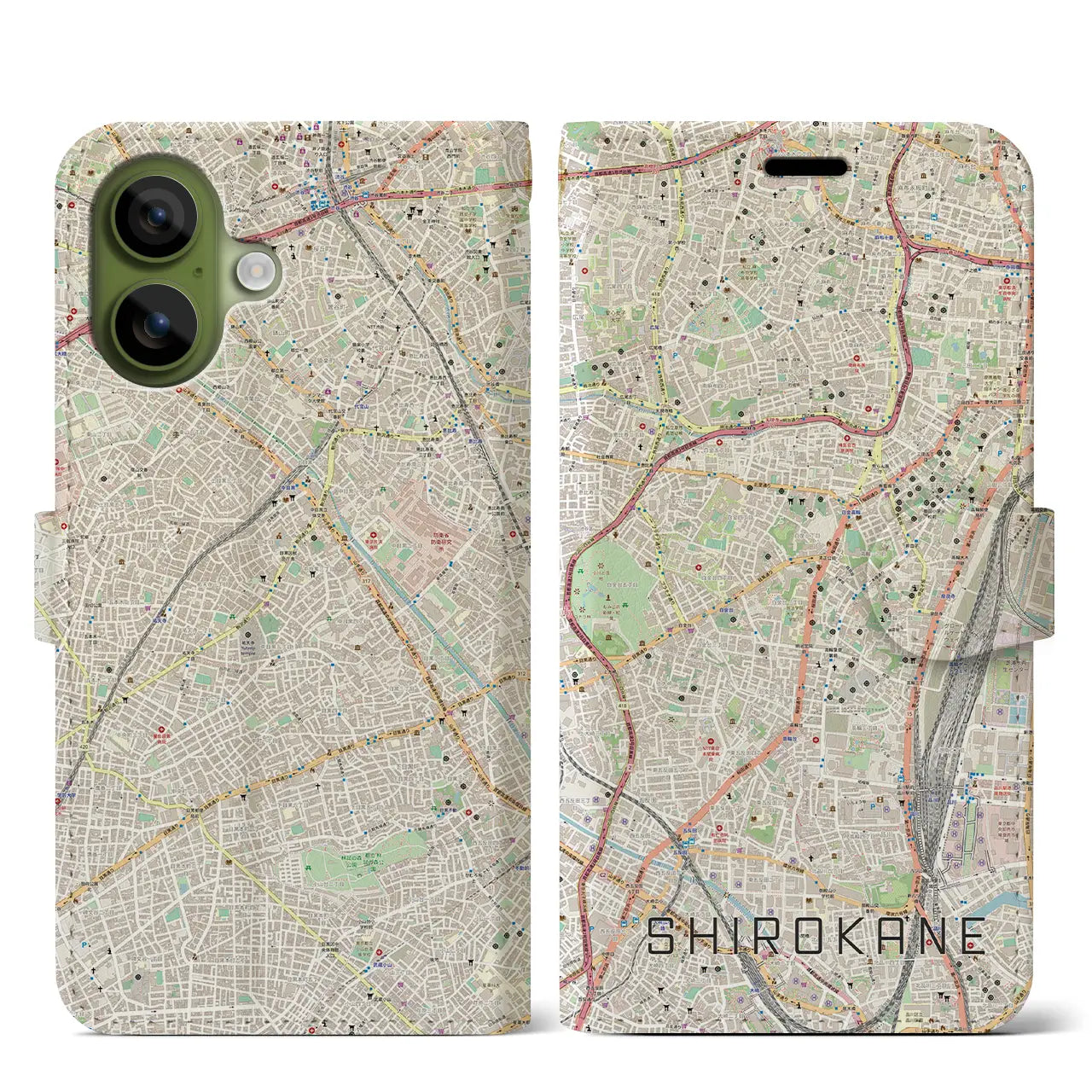 【白金(東京都)】地図柄iPhoneケース(手帳タイプ)モノトーン・iPhone 17 Pro Max 用