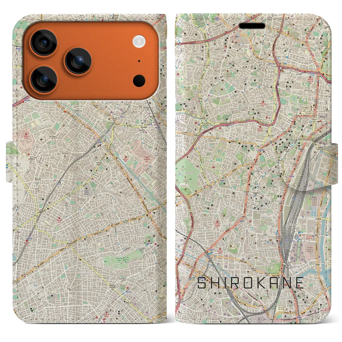 【白金(東京都)】地図柄iPhoneケース(手帳タイプ)ナチュラル・iPhone 17 Pro Max 用