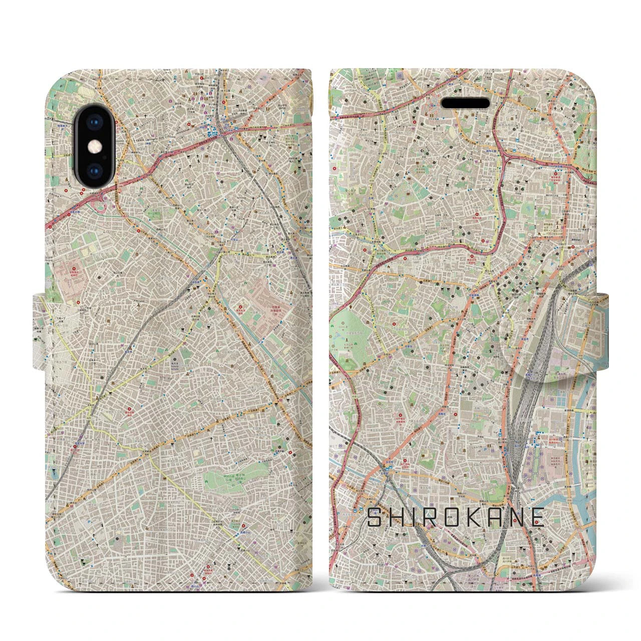 【白金(東京都)】地図柄iPhoneケース(手帳タイプ)ナチュラル・iPhone XS / X 用