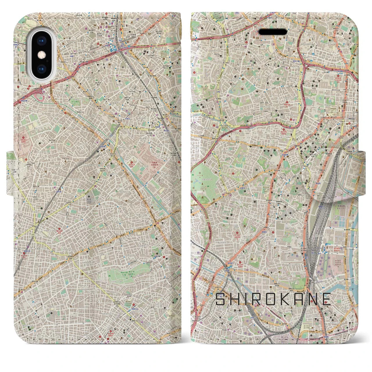 【白金(東京都)】地図柄iPhoneケース(手帳タイプ)ナチュラル・iPhone XS Max 用