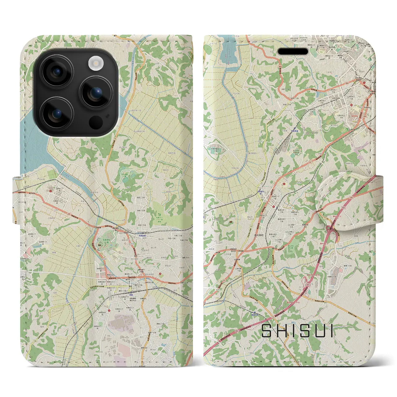 【酒々井(千葉県)】地図柄iPhoneケース(手帳タイプ)ナチュラル・iPhone 16 用