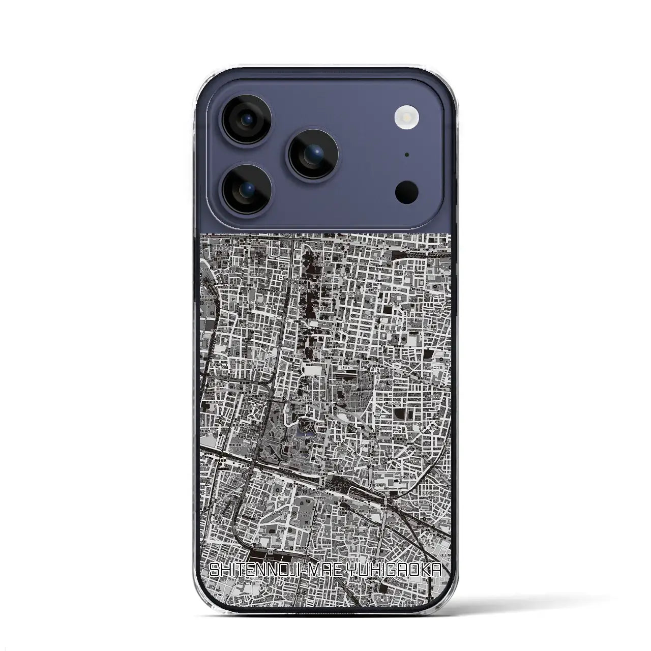 【四天王寺前夕陽ヶ丘(大阪府)】地図柄iPhoneケース(クリアタイプ)モノトーン・iPhone 17 Pro Max 用