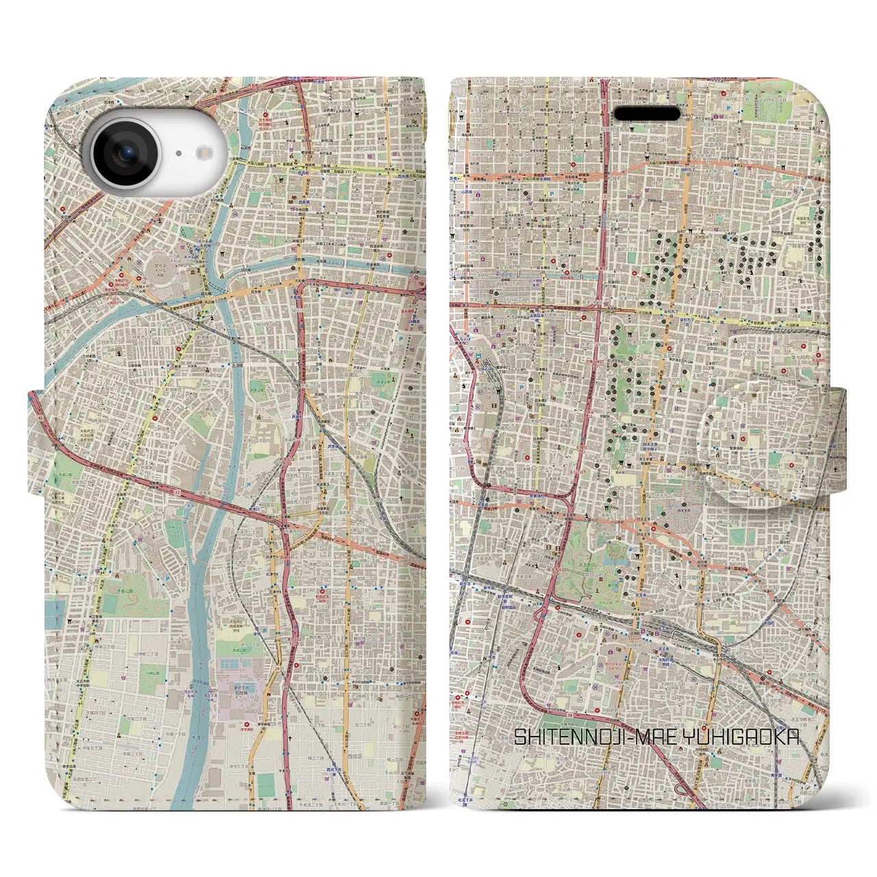【四天王寺前夕陽ヶ丘(大阪府)】地図柄iPhoneケース(手帳タイプ)