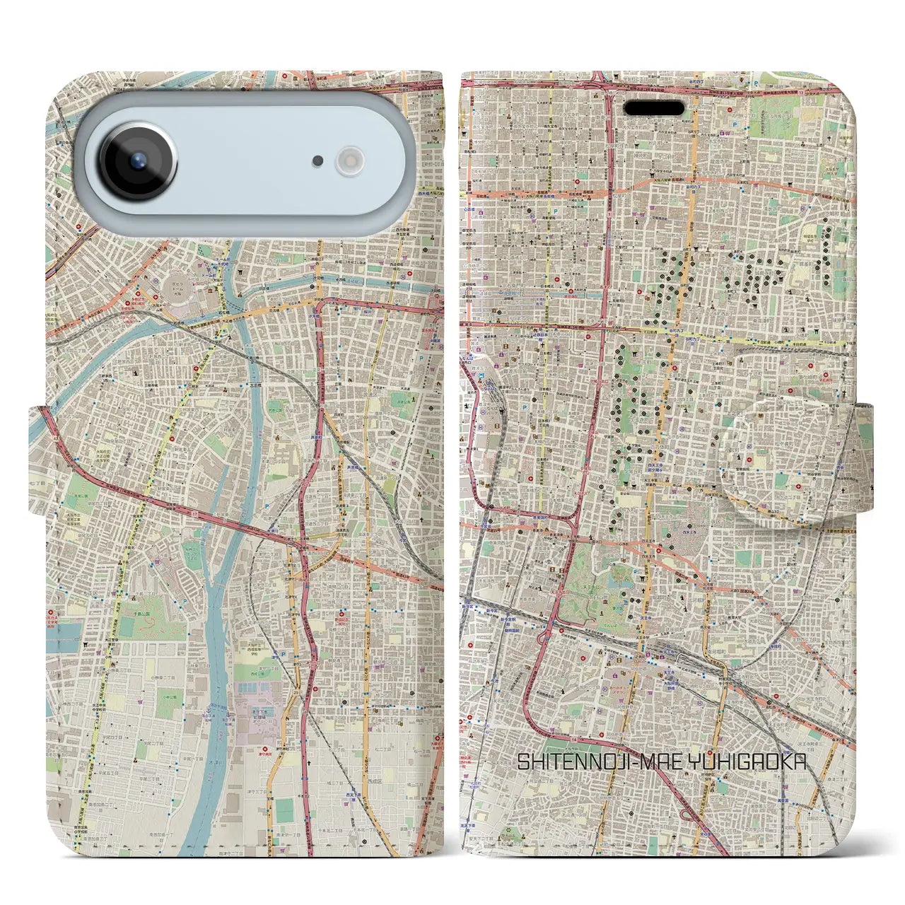 【四天王寺前夕陽ヶ丘(大阪府)】地図柄iPhoneケース(手帳タイプ)