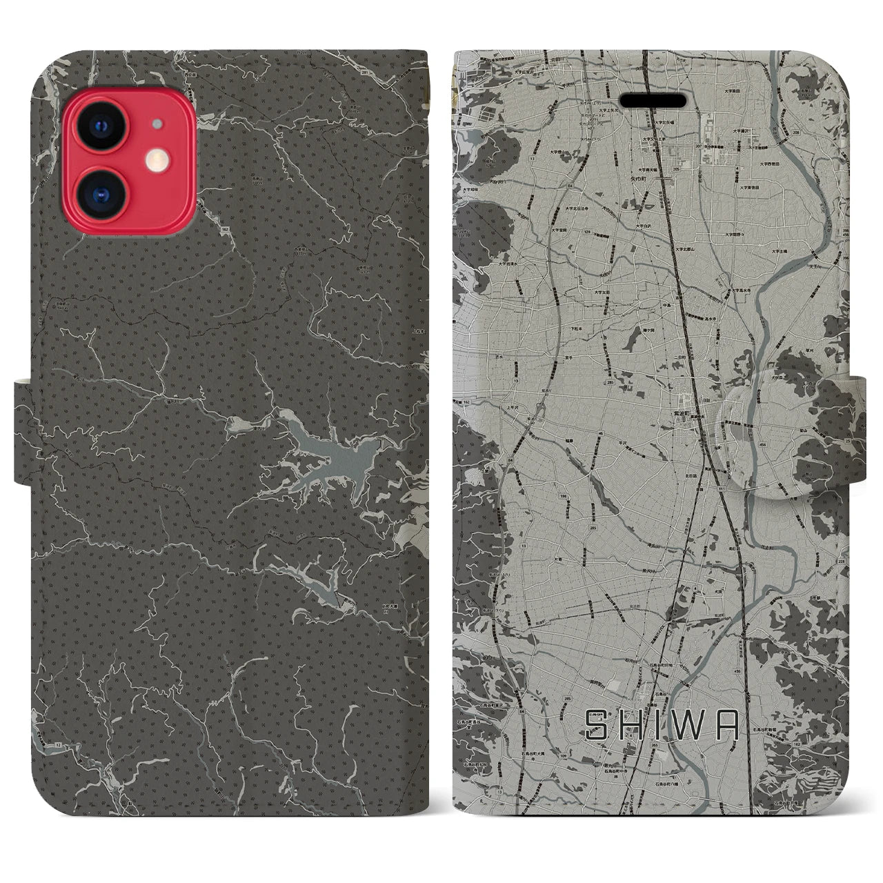 【紫波(岩手県)】地図柄iPhoneケース(手帳タイプ)モノトーン・iPhone 11 用