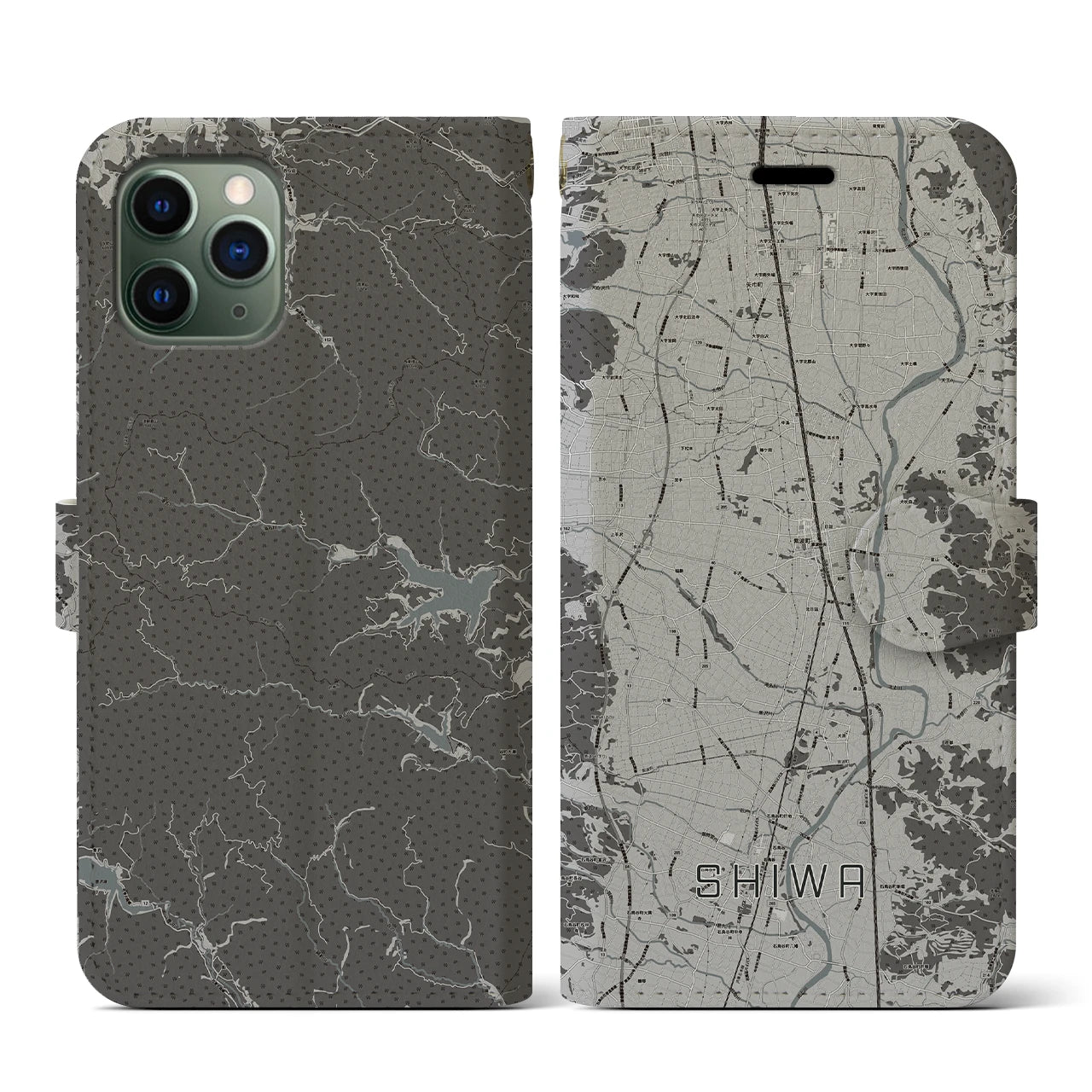 【紫波(岩手県)】地図柄iPhoneケース(手帳タイプ)モノトーン・iPhone 11 Pro 用