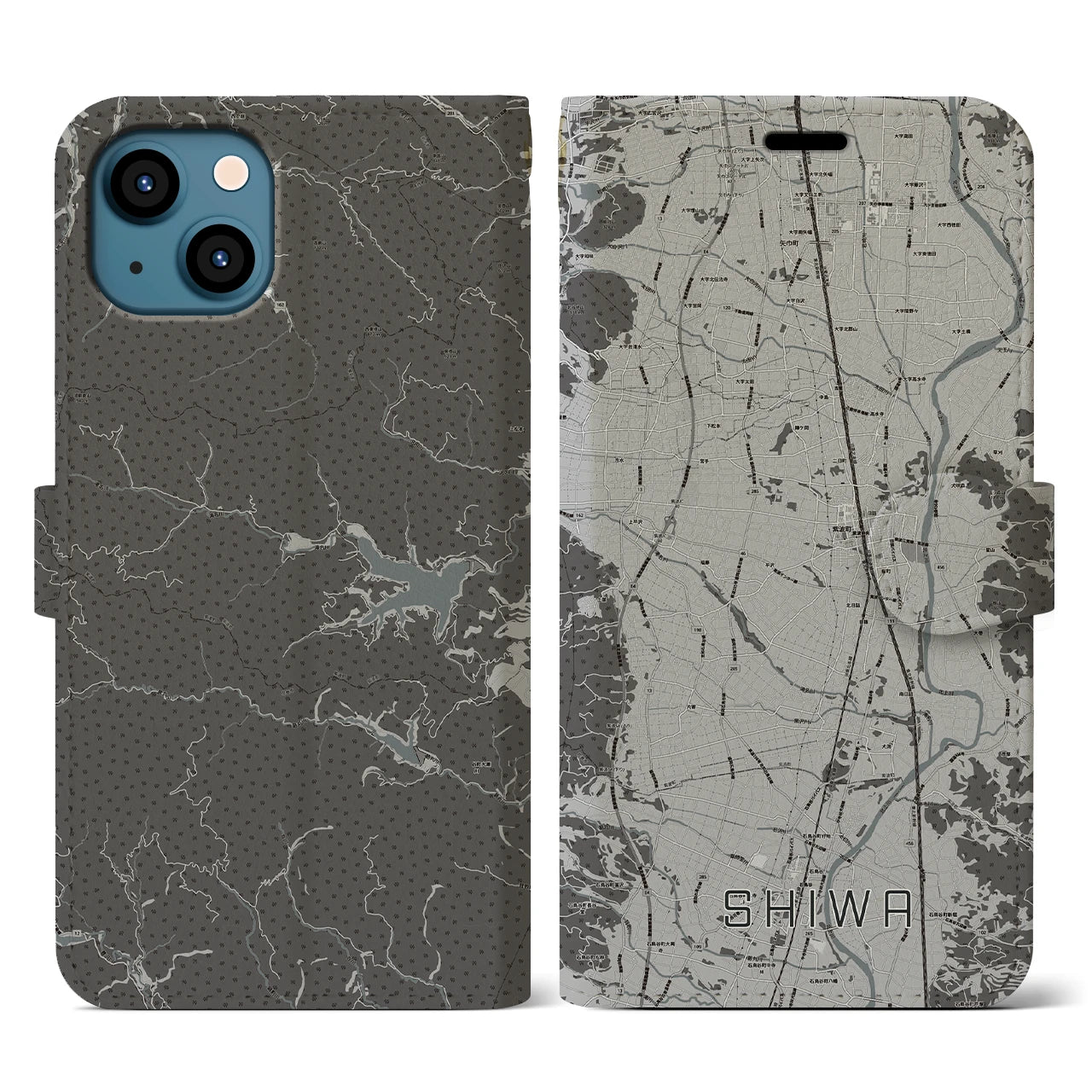 【紫波(岩手県)】地図柄iPhoneケース(手帳タイプ)モノトーン・iPhone 13 用