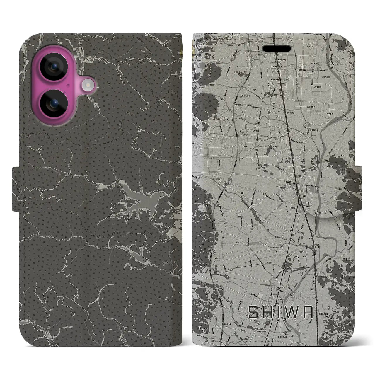【紫波(岩手県)】地図柄iPhoneケース(手帳タイプ)モノトーン・iPhone 16 Pro 用
