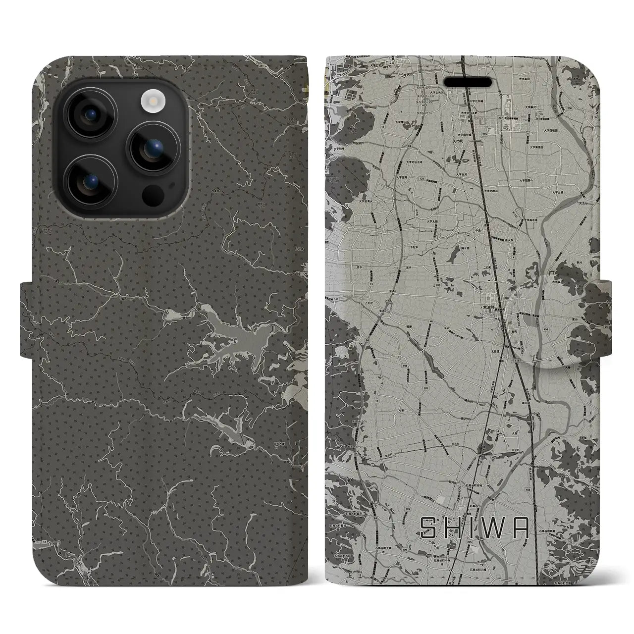 【紫波(岩手県)】地図柄iPhoneケース(手帳タイプ)モノトーン・iPhone 16 用