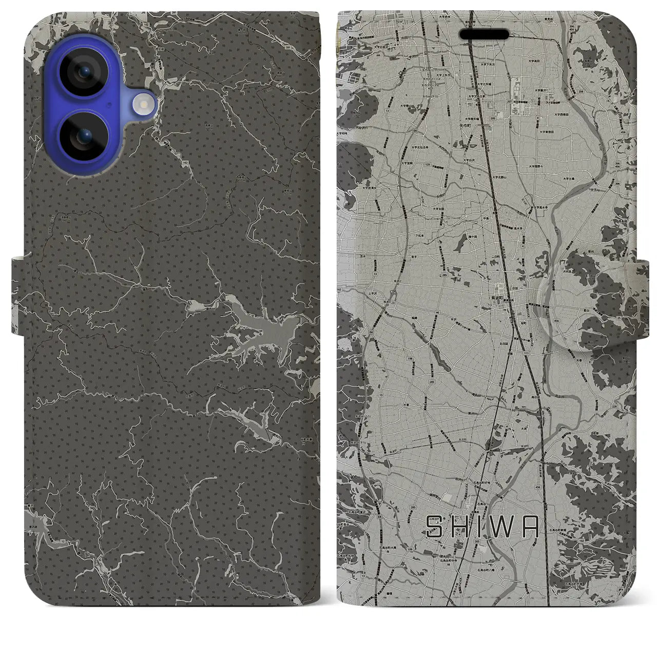 【紫波(岩手県)】地図柄iPhoneケース(手帳タイプ)モノトーン・iPhone 16 Pro Max 用