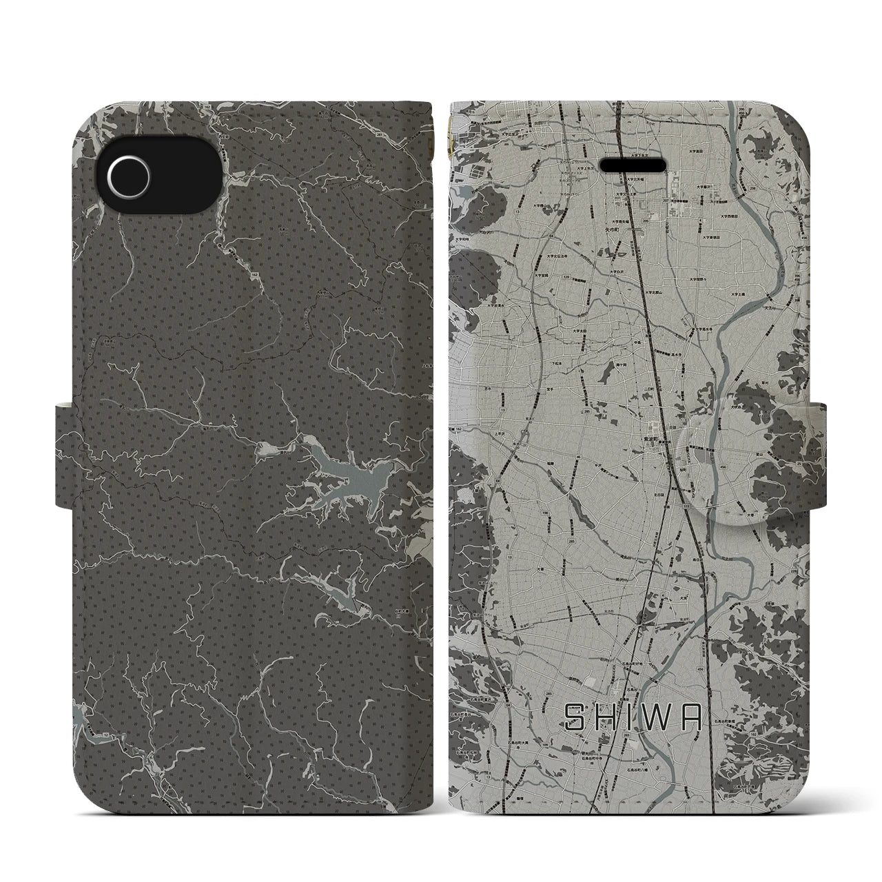 【紫波(岩手県)】地図柄iPhoneケース(手帳タイプ)モノトーン・iPhone SE(第3 / 第2世代) / 8 / 7 / 6s / 6 用