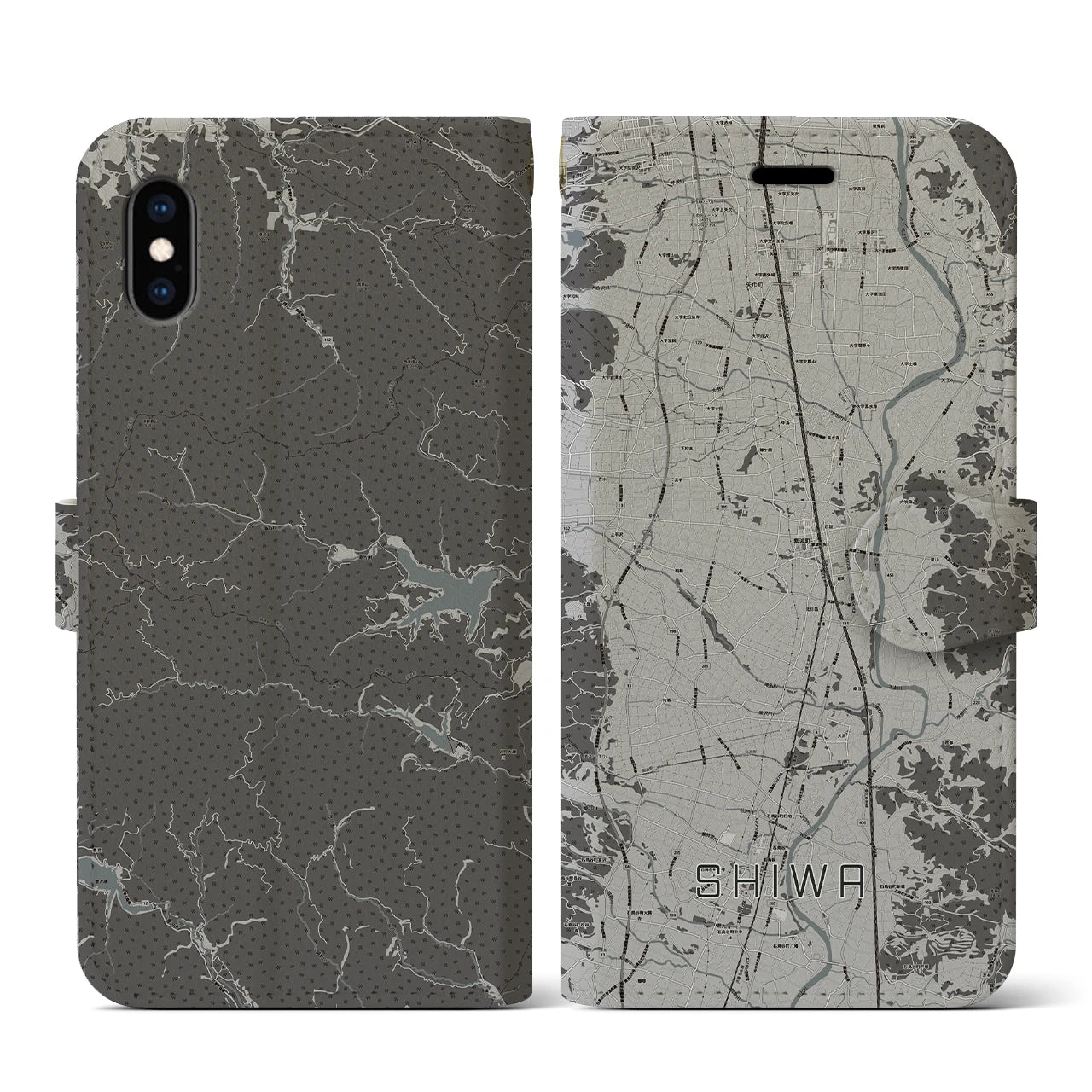 【紫波(岩手県)】地図柄iPhoneケース(手帳タイプ)モノトーン・iPhone XS / X 用