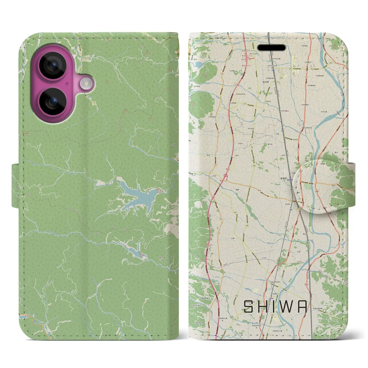 【紫波(岩手県)】地図柄iPhoneケース(手帳タイプ)ナチュラル・iPhone 16 Pro 用