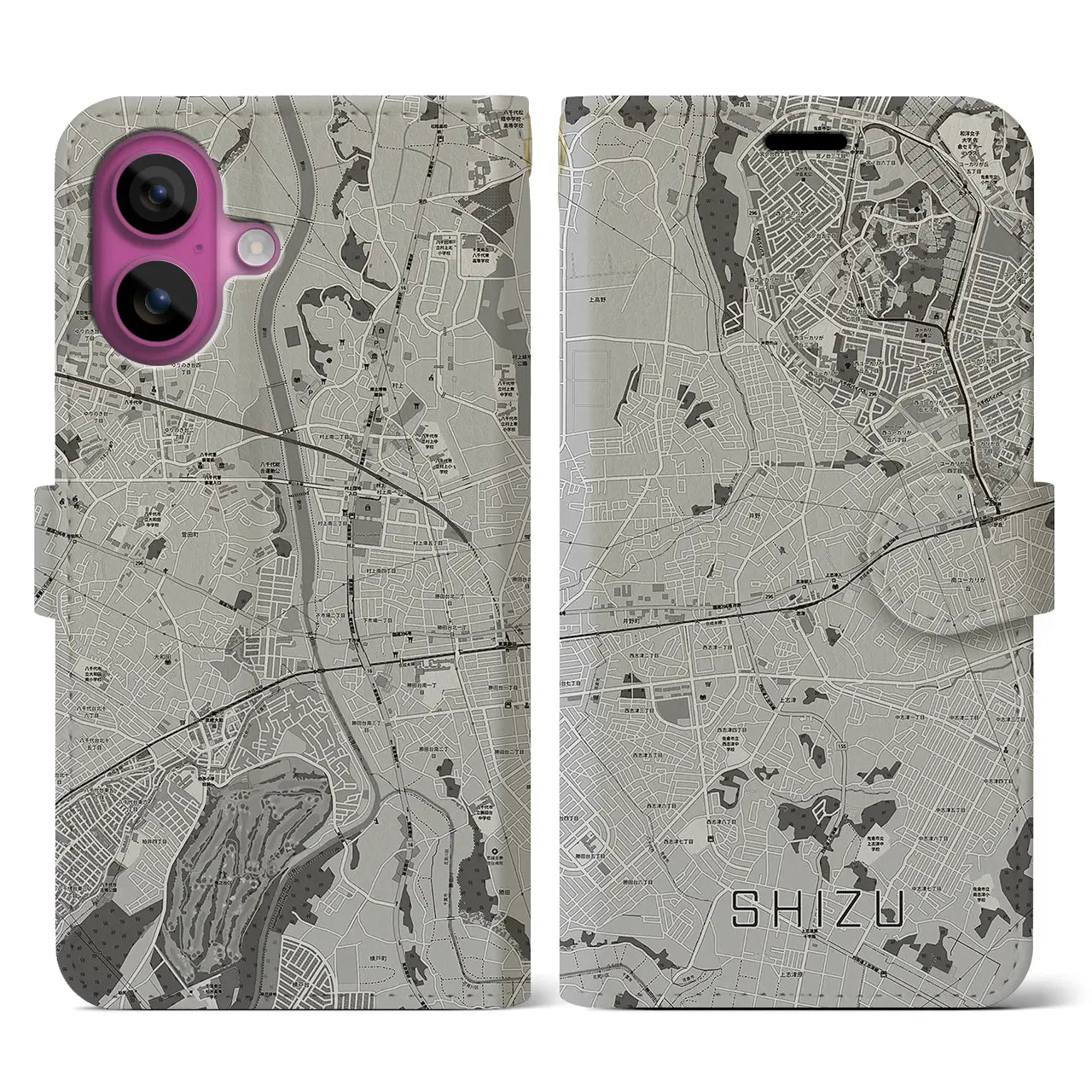 【志津(千葉県)】地図柄iPhoneケース(手帳タイプ)モノトーン・iPhone 16 Pro 用
