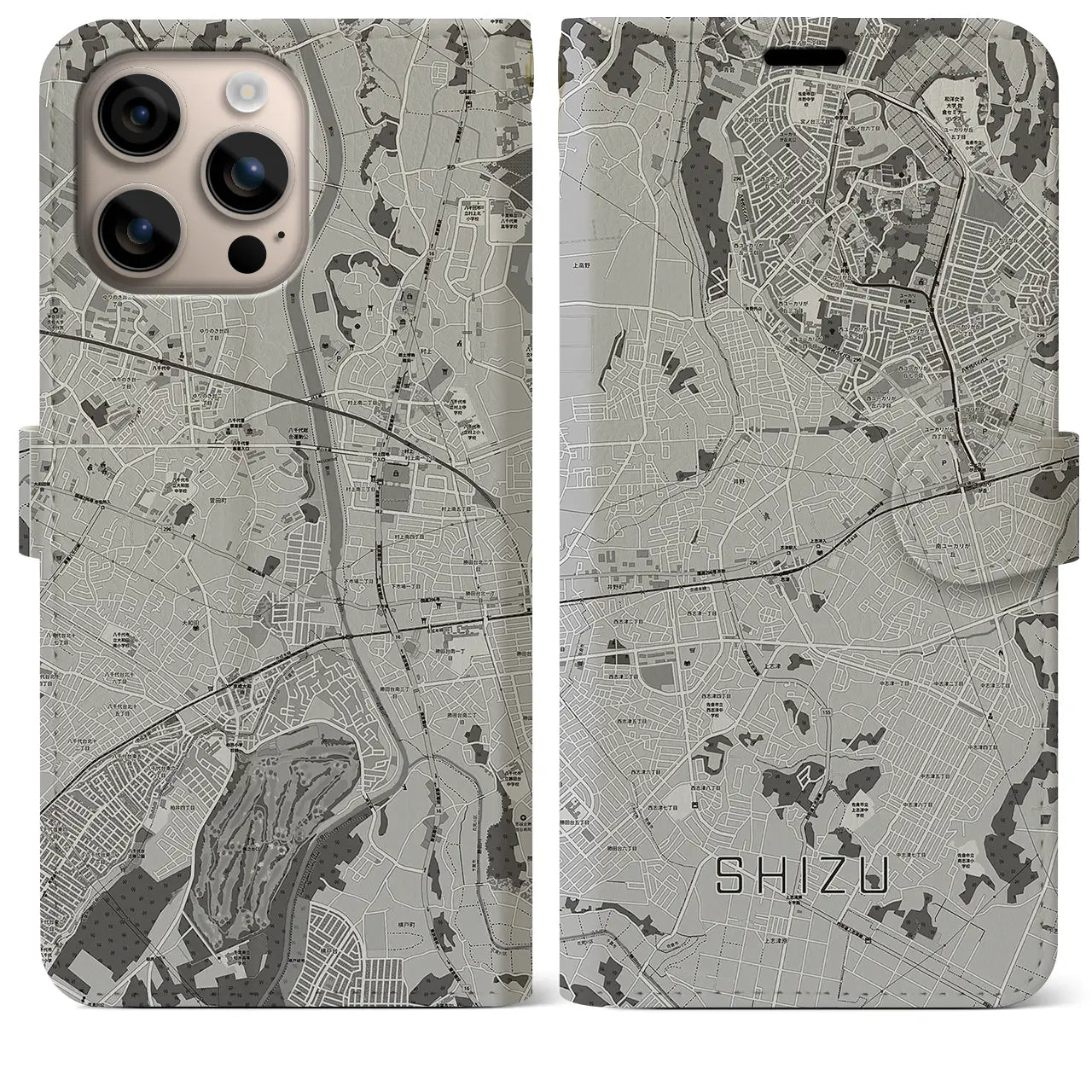 【志津(千葉県)】地図柄iPhoneケース(手帳タイプ)モノトーン・iPhone 16 Plus 用